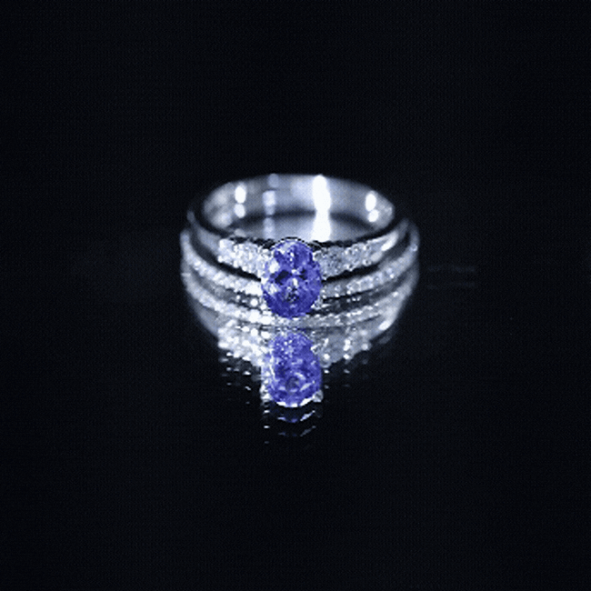 Tanzanite Engagement Ring – Oval Blue Stone with Lab Grown Diamond Wedding Set