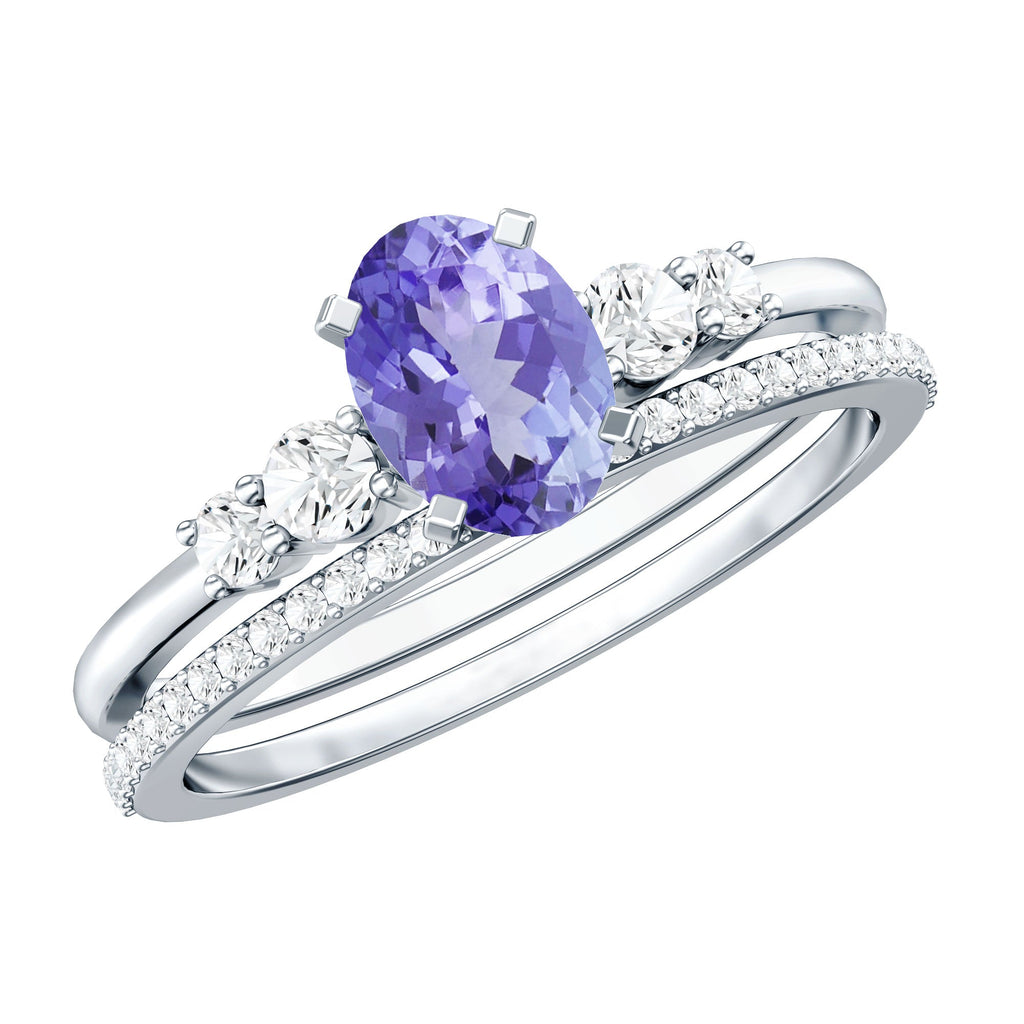 Tanzanite Engagement Ring – Oval Blue Stone with Lab Grown Diamond Wedding Set