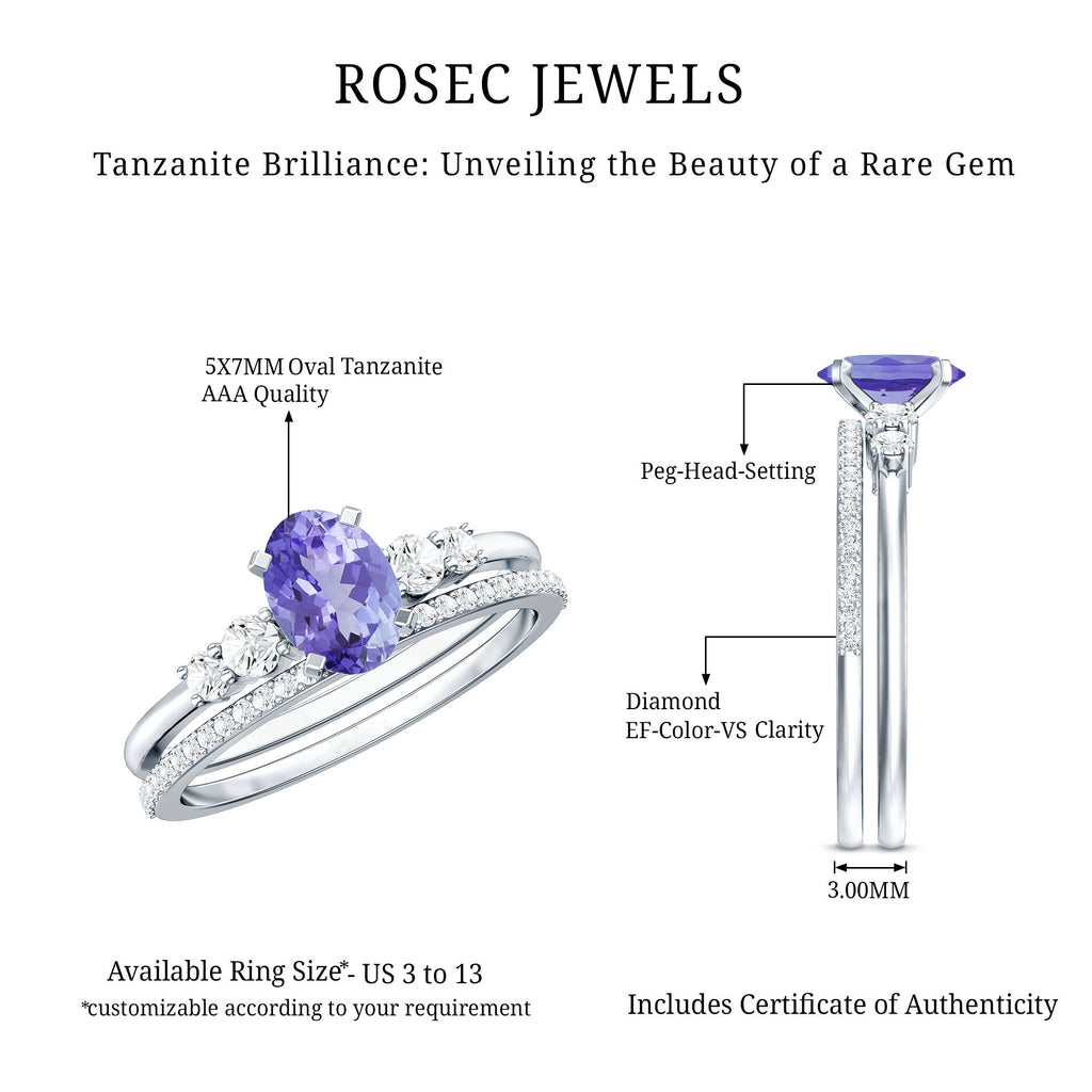Tanzanite Engagement Ring – Oval Blue Stone with Lab Grown Diamond Wedding Set