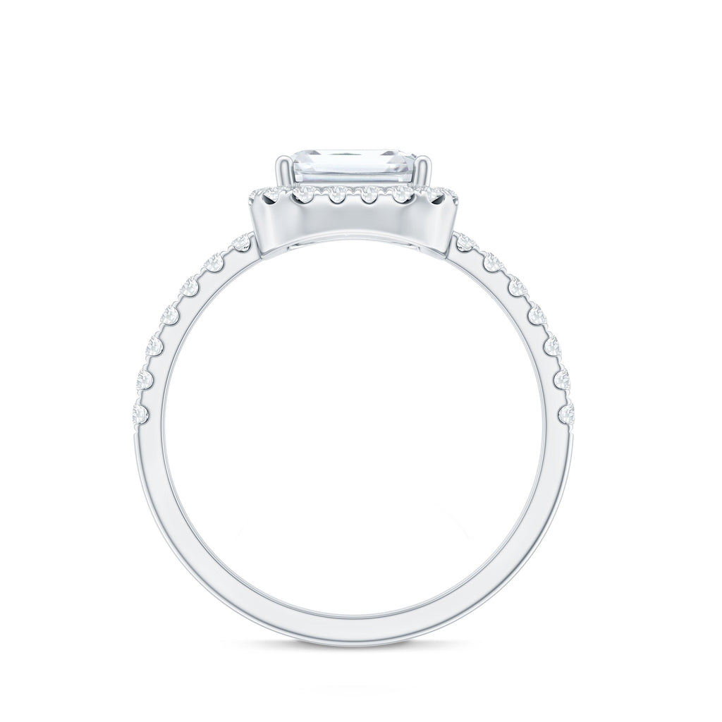 Certified Moissanite Emerald Cut Engagement Ring With Halo