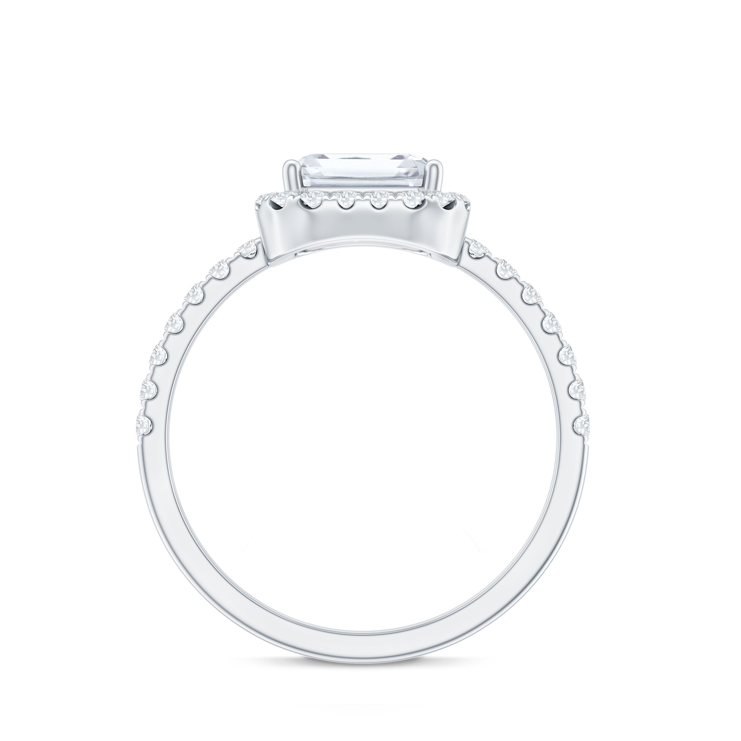 Certified Moissanite Emerald Cut Engagement Ring With Halo