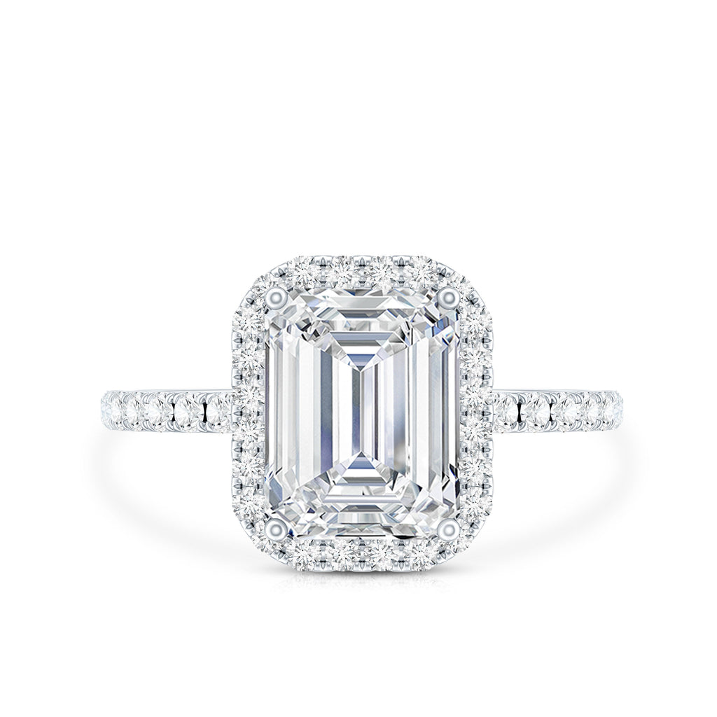 Certified Moissanite Emerald Cut Engagement Ring With Halo
