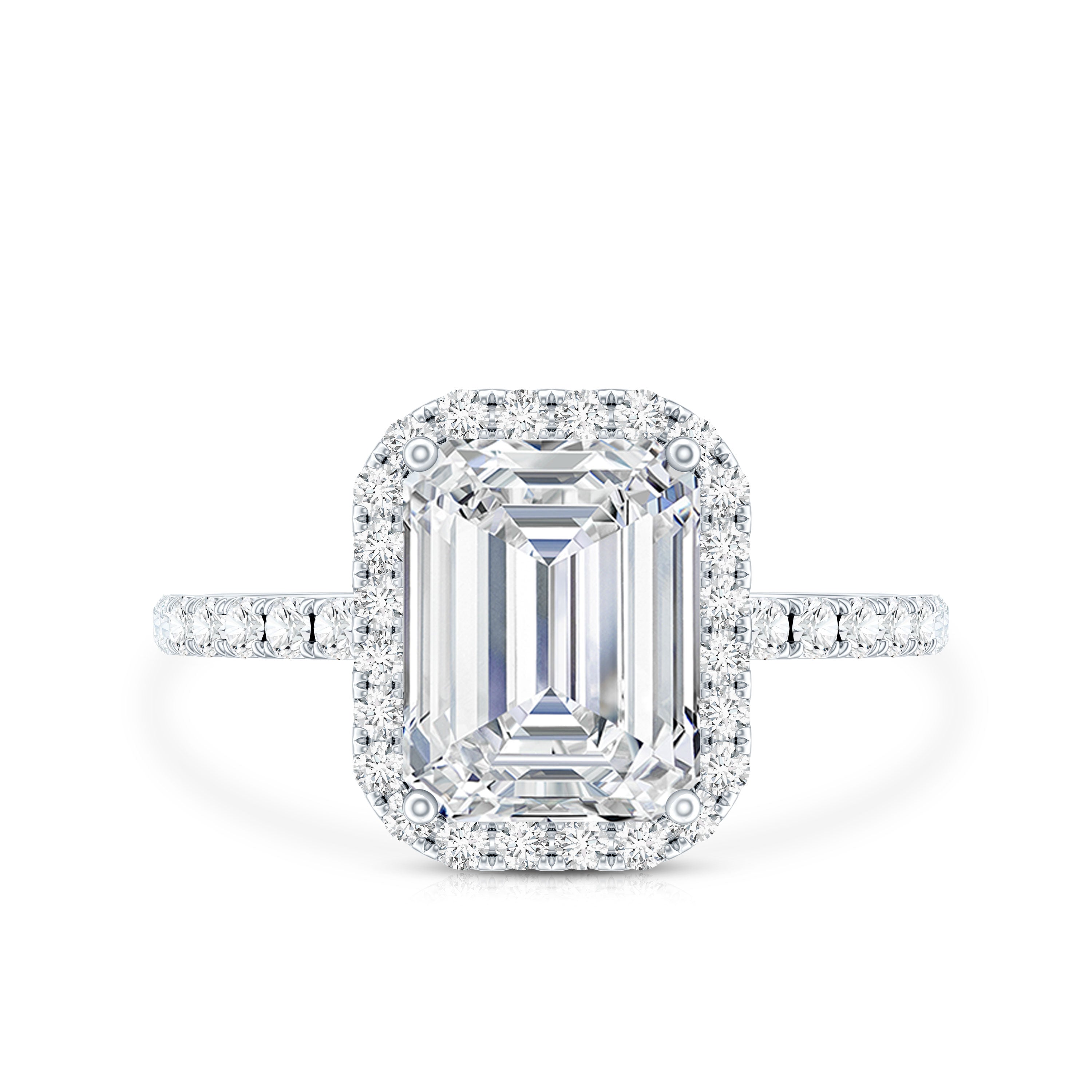 Certified Moissanite Emerald Cut Engagement Ring With Halo