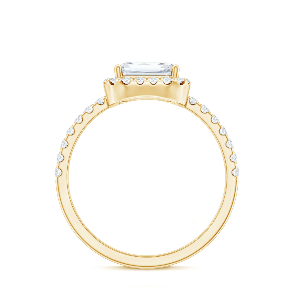 Certified Moissanite Emerald Cut Engagement Ring With Halo