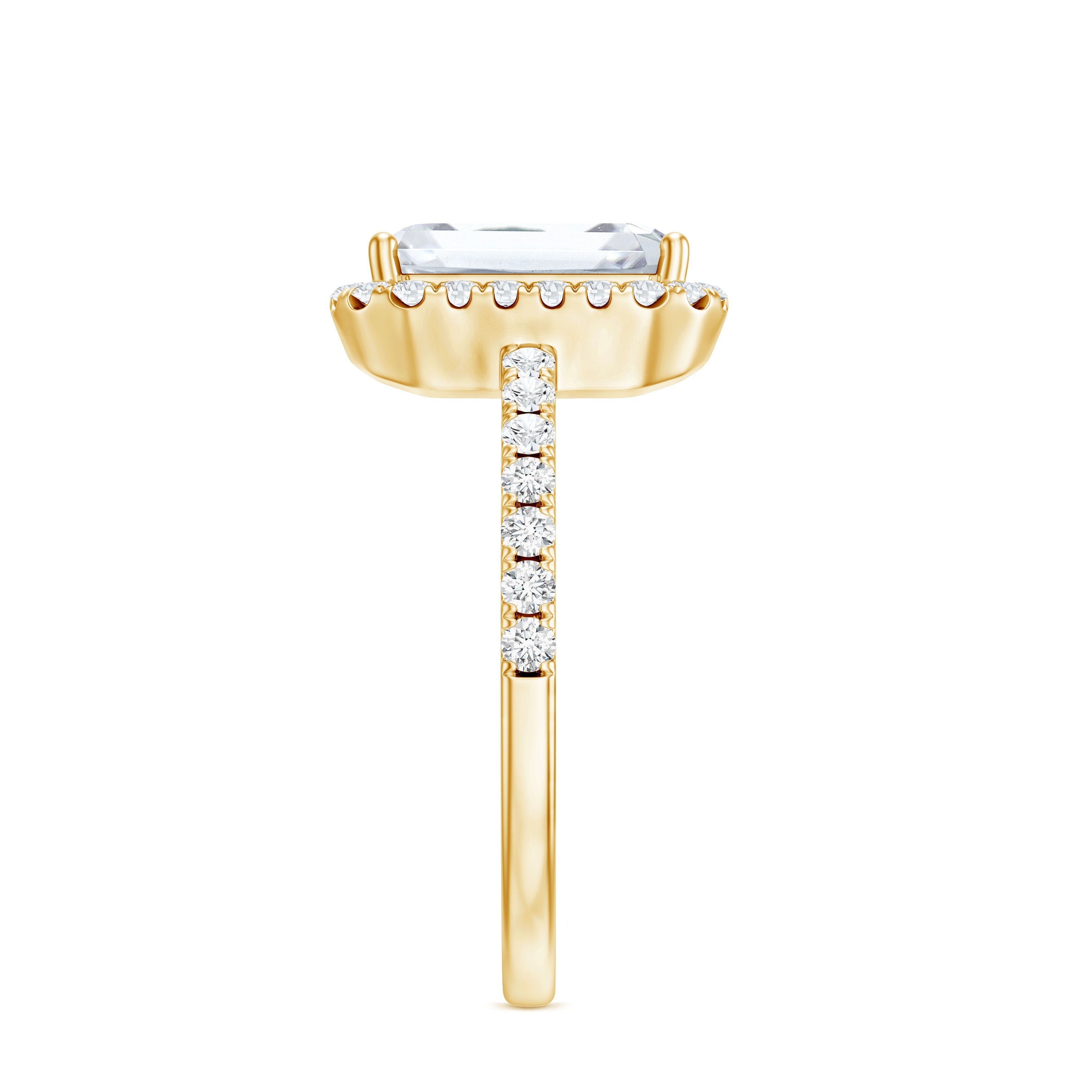 Certified Moissanite Emerald Cut Engagement Ring With Halo