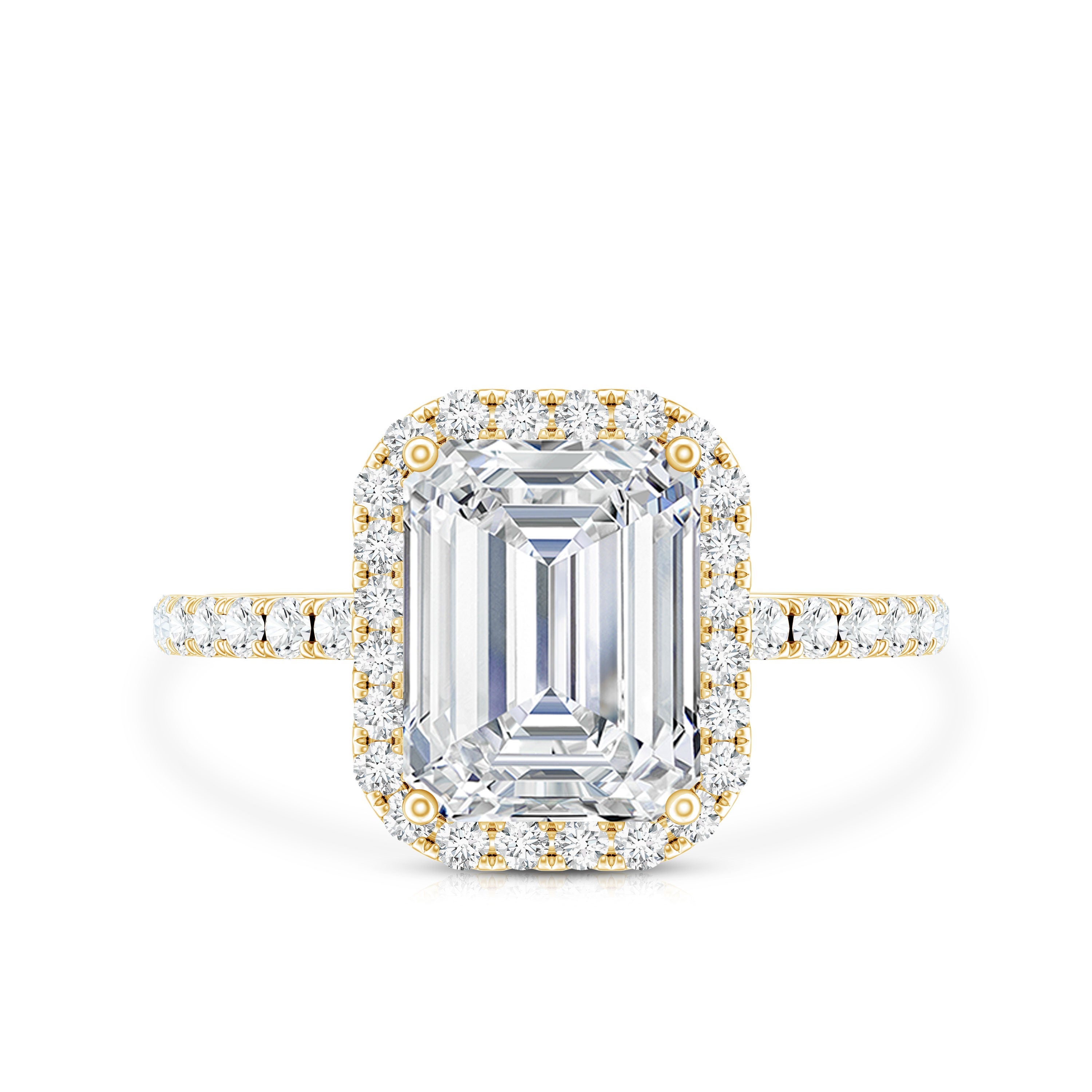 Certified Moissanite Emerald Cut Engagement Ring With Halo