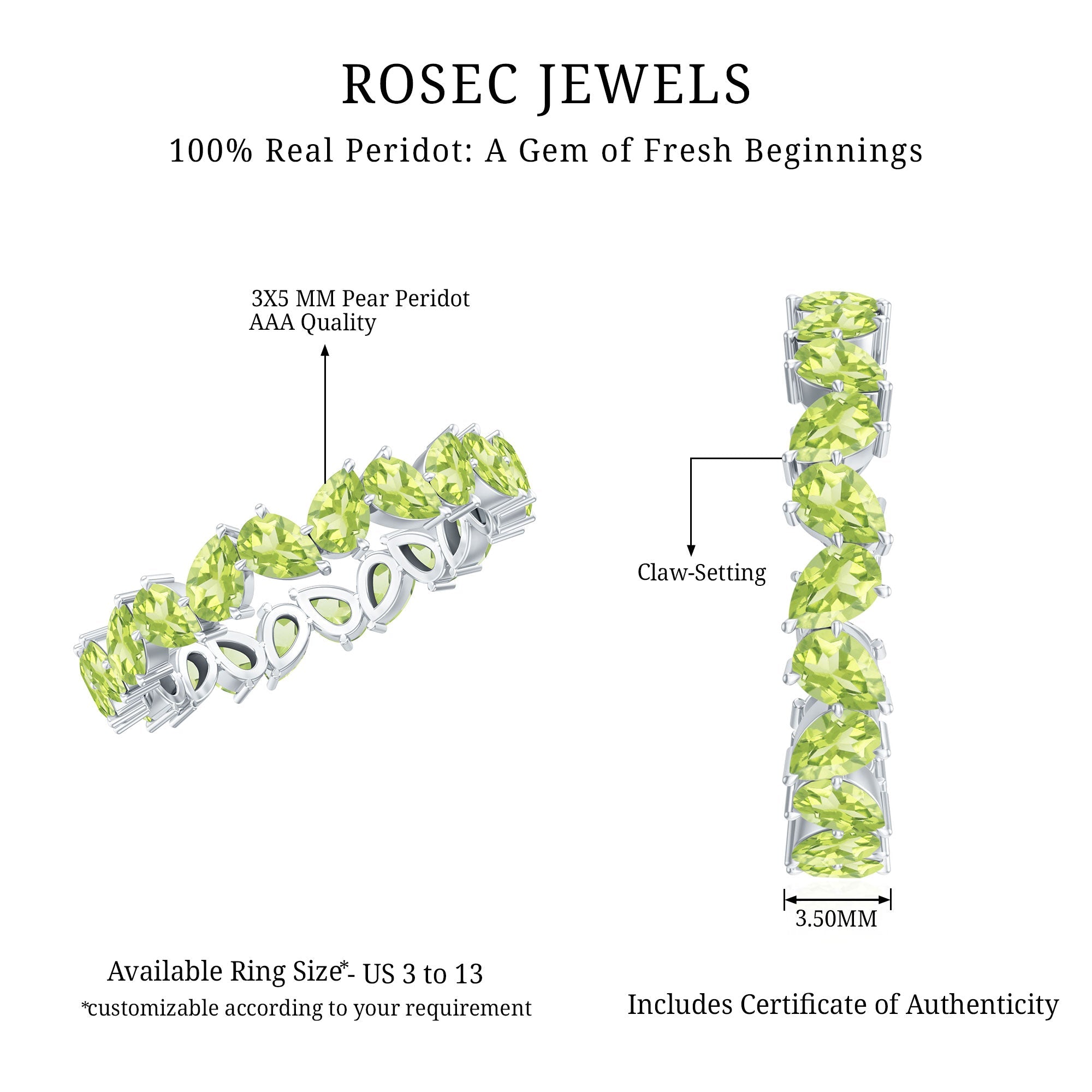 Peridot Eternity Ring – Natural Pear Shape Green Gemstone Full Eternity Band