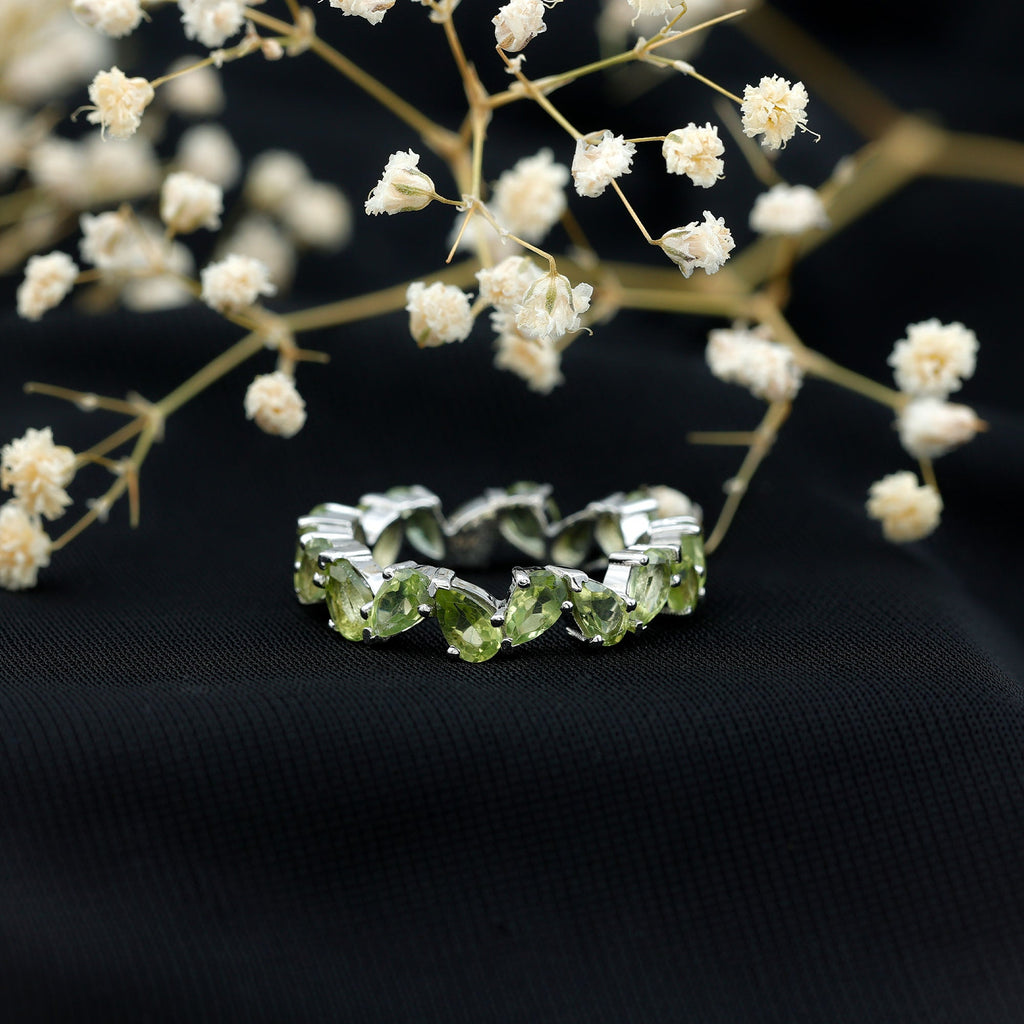 Peridot Eternity Ring – Natural Pear Shape Green Gemstone Full Eternity Band