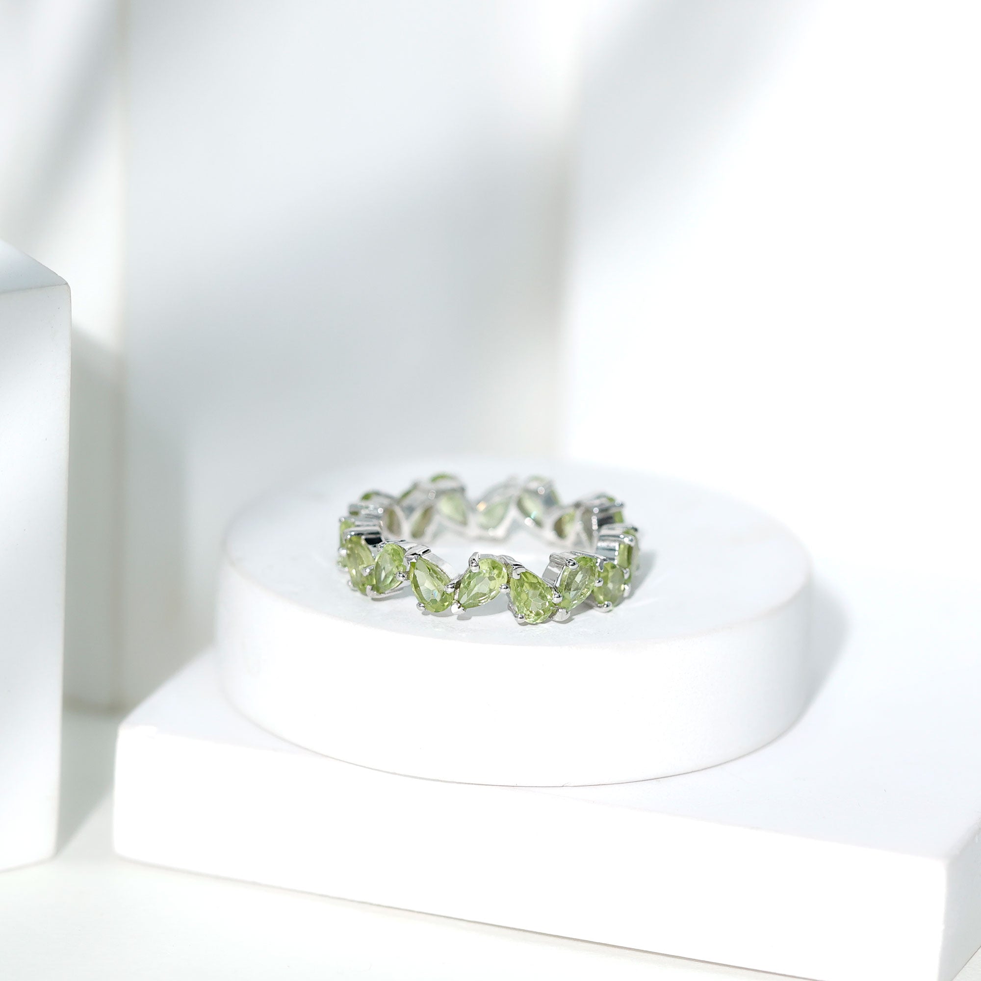 Peridot Eternity Ring – Natural Pear Shape Green Gemstone Full Eternity Band