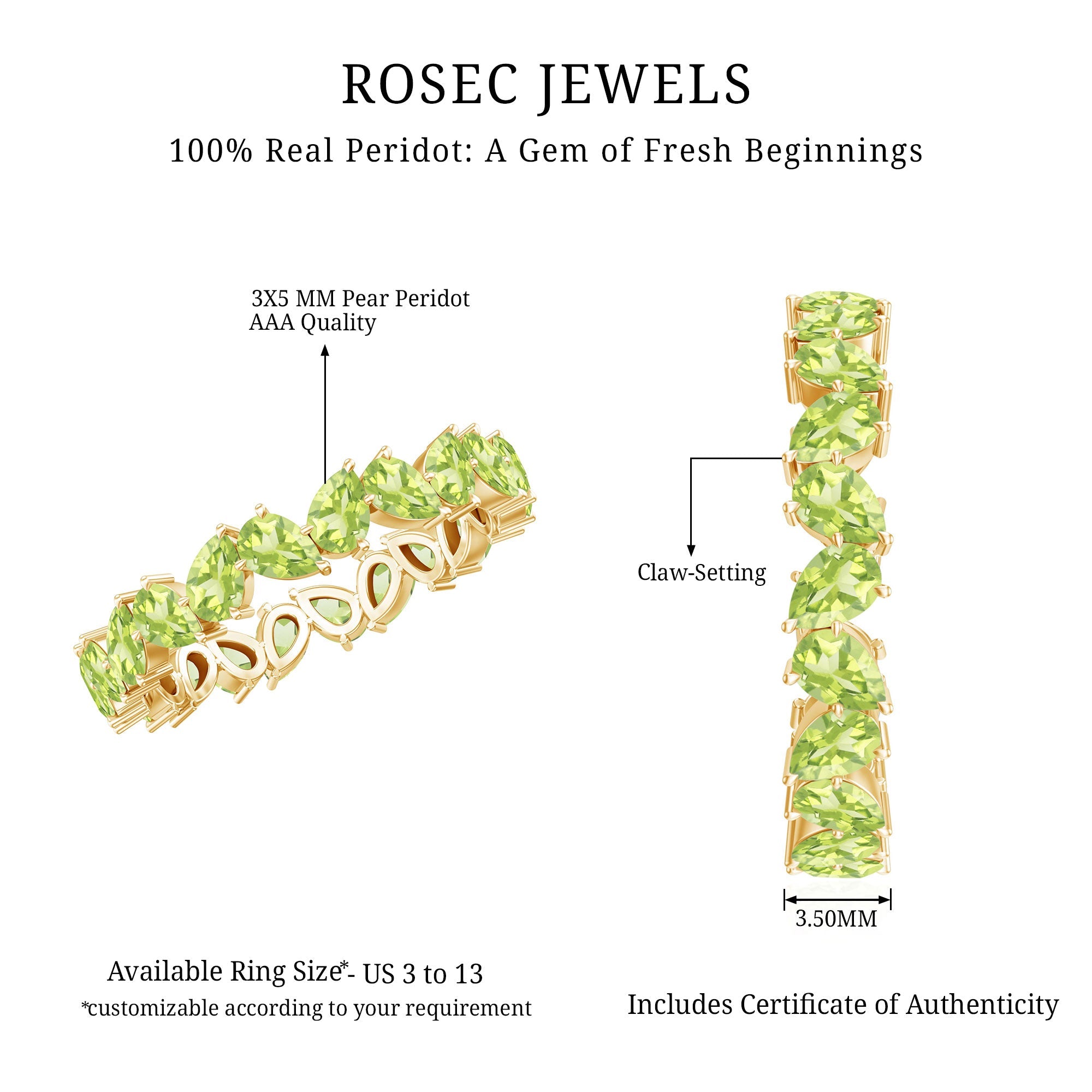 Peridot Eternity Ring – Natural Pear Shape Green Gemstone Full Eternity Band