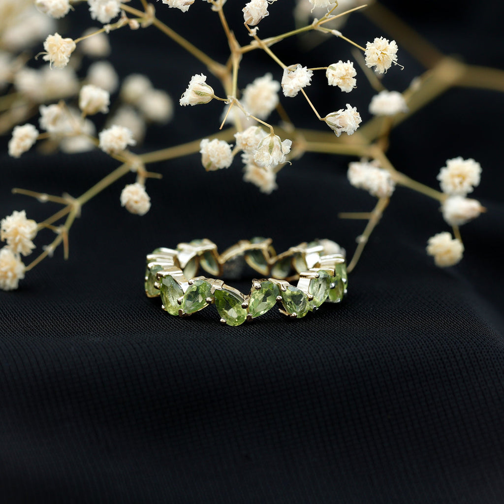 Peridot Eternity Ring – Natural Pear Shape Green Gemstone Full Eternity Band
