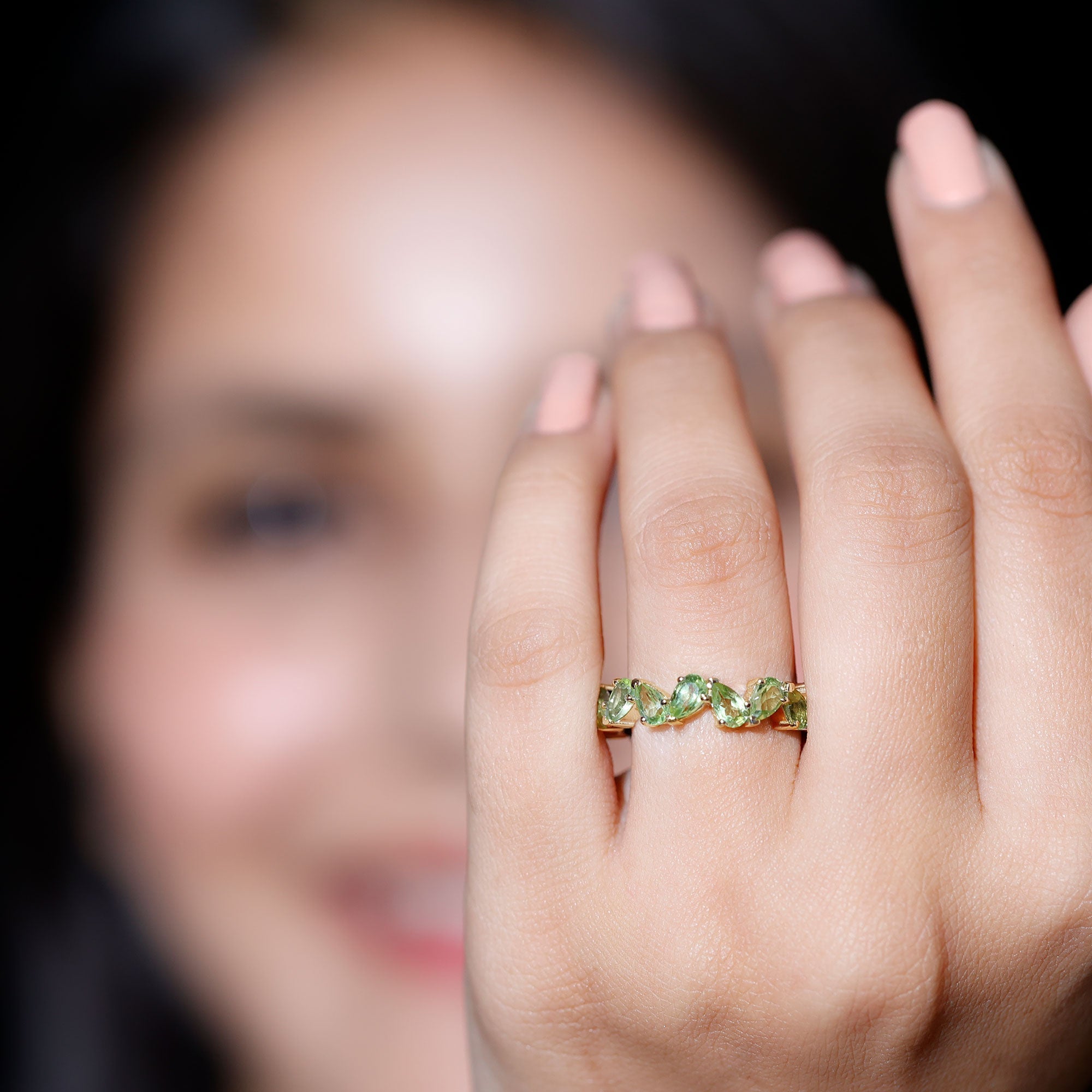 Peridot Eternity Ring – Natural Pear Shape Green Gemstone Full Eternity Band
