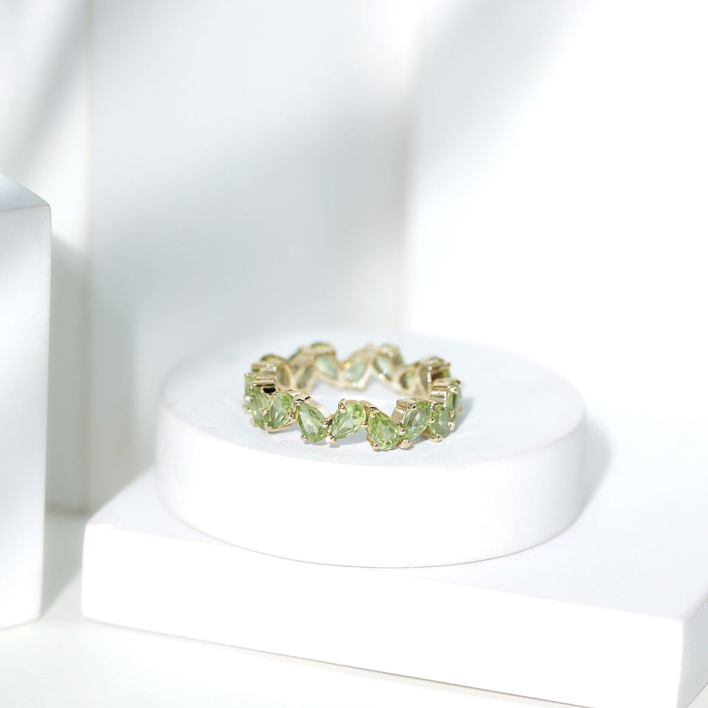 Peridot Eternity Ring – Natural Pear Shape Green Gemstone Full Eternity Band