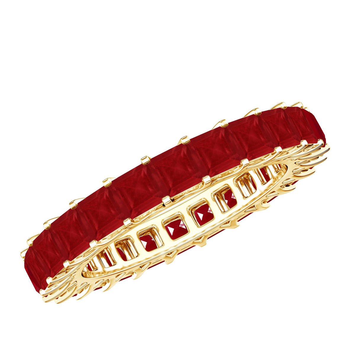 Princess Cut Ruby Ring – Thin Ruby Wedding Band With Shared Prong Setting