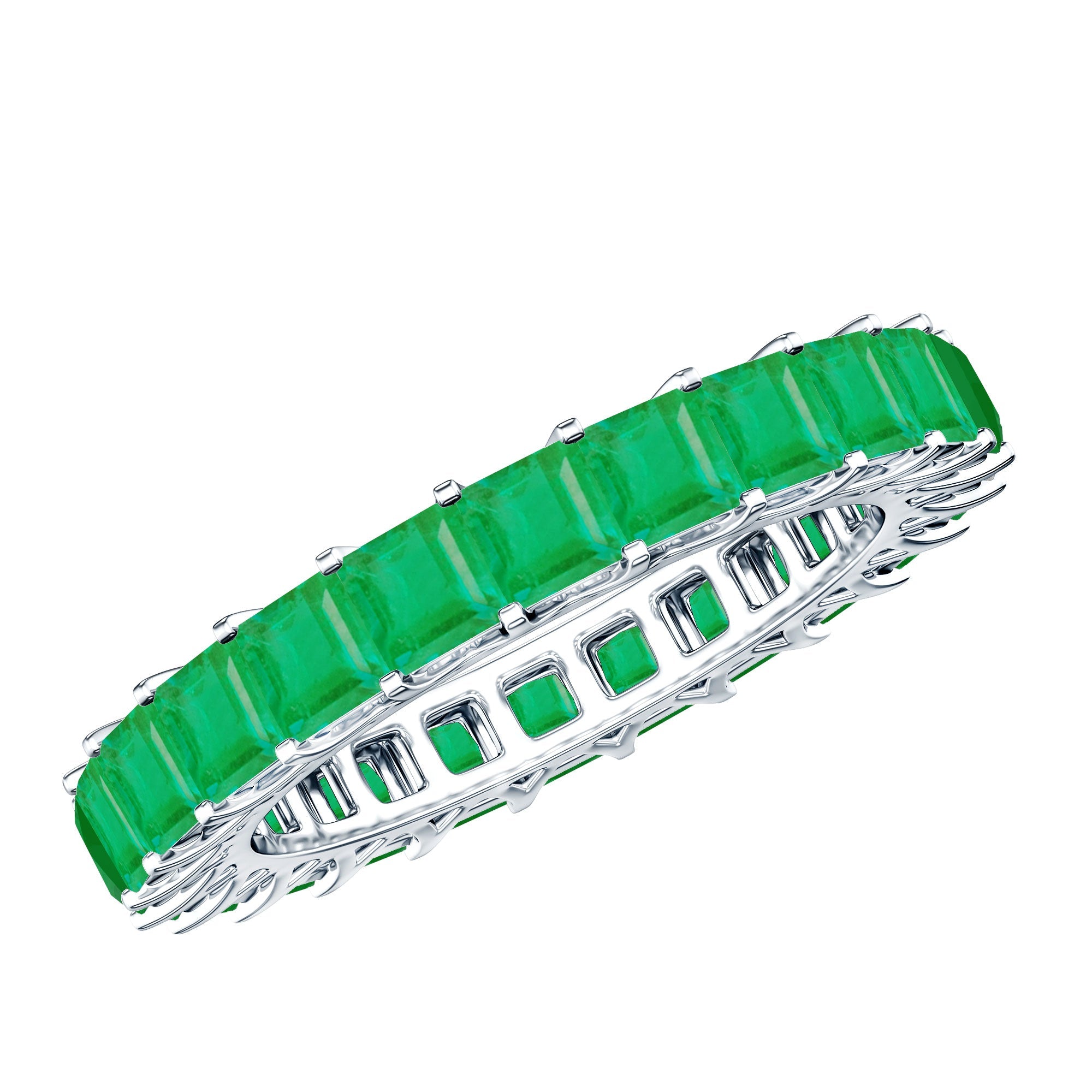 Princess Cut Natural Emerald Eternity Wedding Band