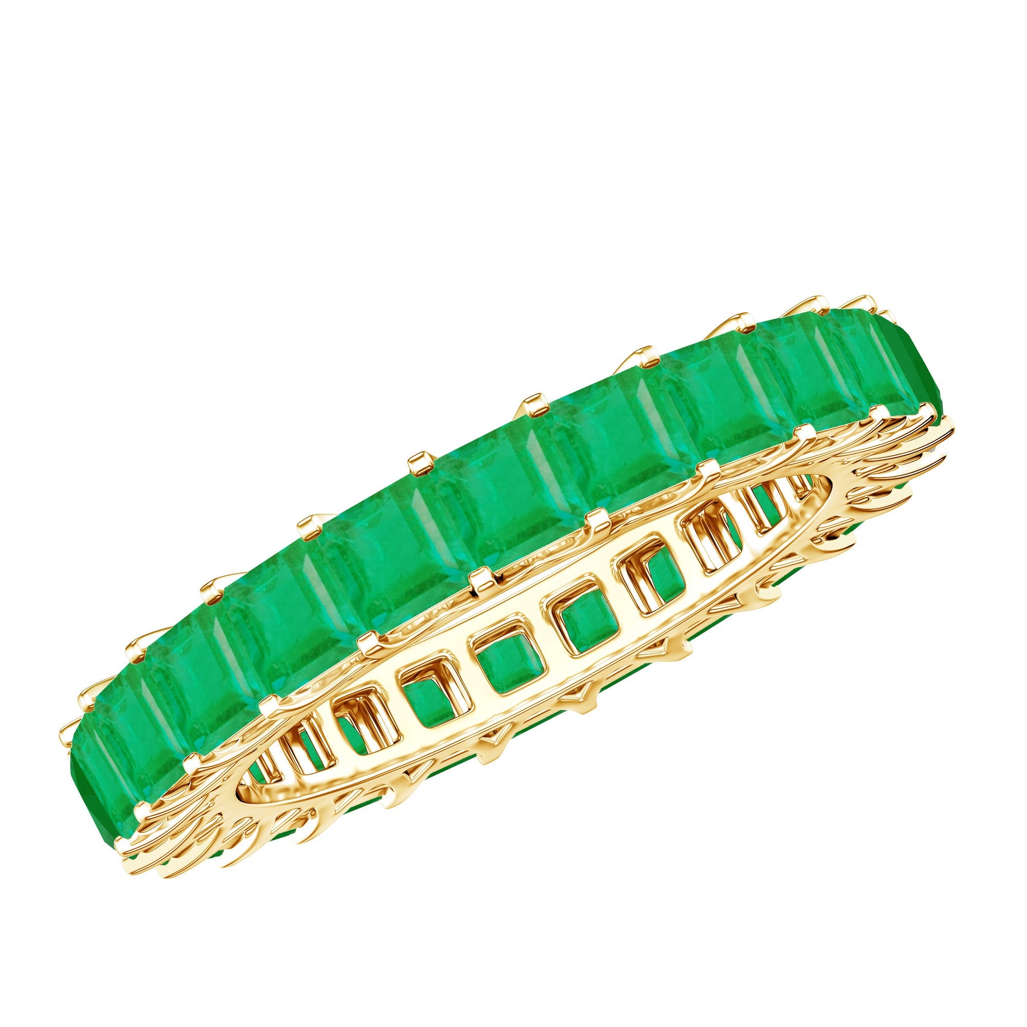 Emerald Eternity Ring – Princess Cut Natural Emerald Band With AAA Quality Gems