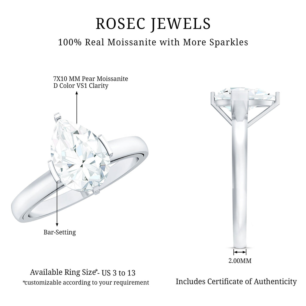Teardrop Engagement Ring - Certified Moissanite Pear Shaped Solitaire Ring