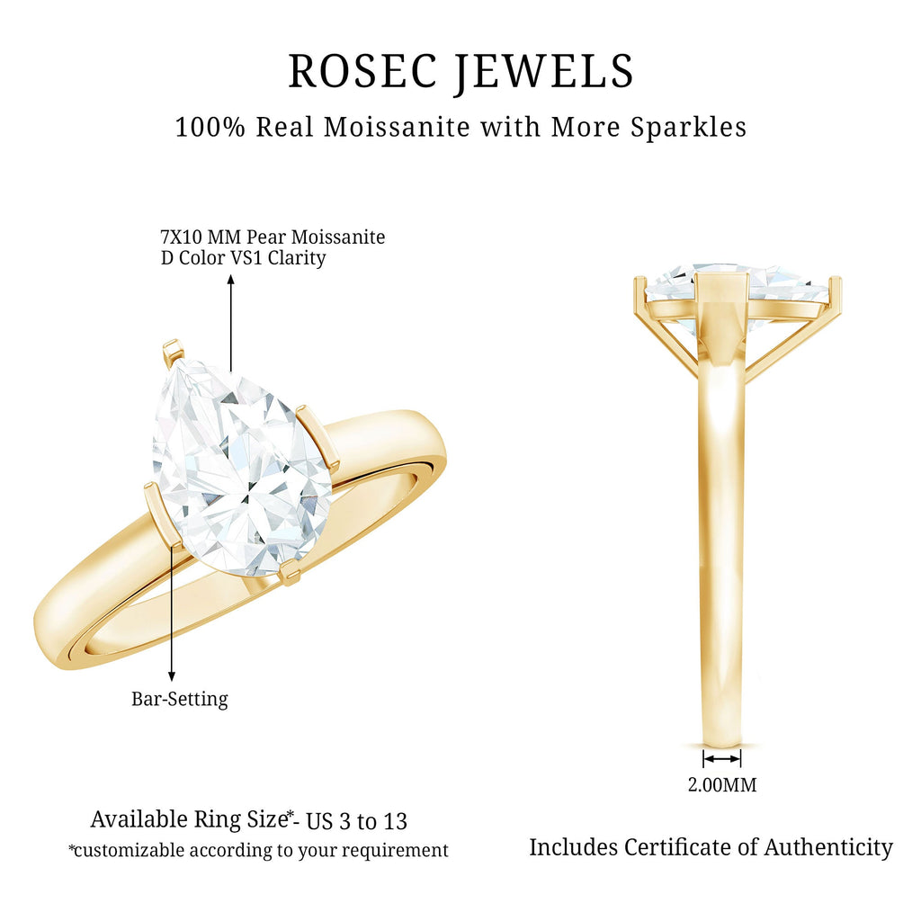 Teardrop Engagement Ring - Certified Moissanite Pear Shaped Solitaire Ring