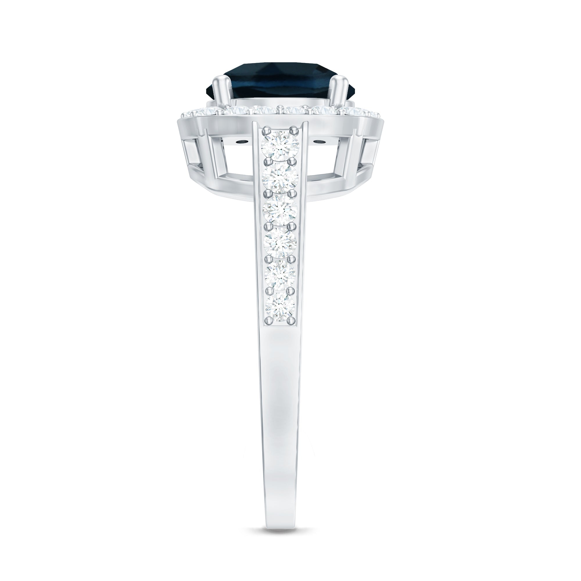 Vintage Halo Engagement Ring with London Blue Topaz and Diamond