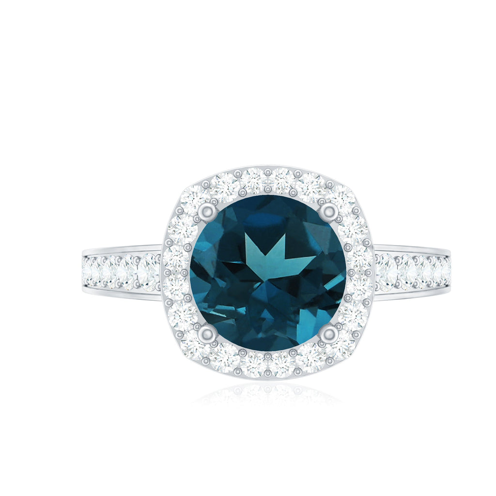 Vintage Halo Engagement Ring with London Blue Topaz and Diamond