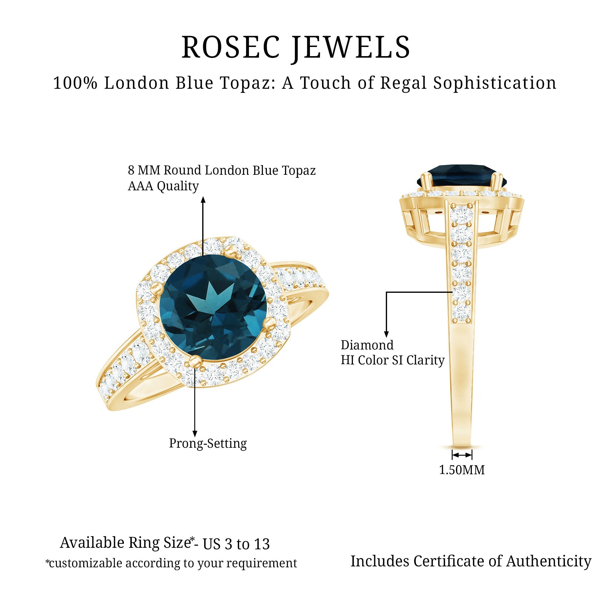 Vintage Halo Engagement Ring with London Blue Topaz and Diamond