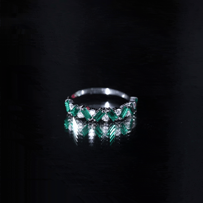 Emerald Diamond Eternity Ring – Lab Grown Baguette Emerald Half Eternity Band
