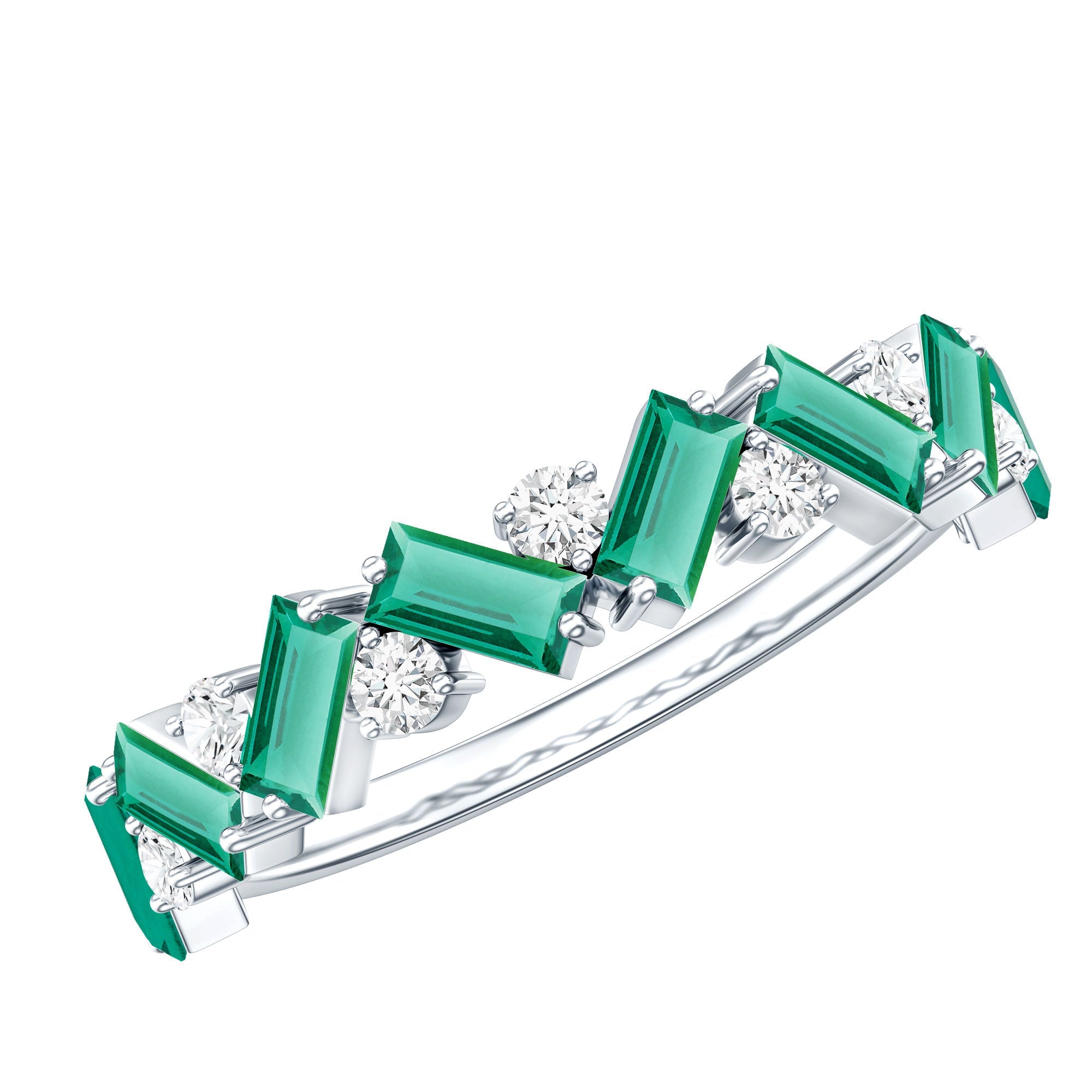 Emerald Diamond Eternity Ring – Lab Grown Baguette Emerald Half Eternity Band