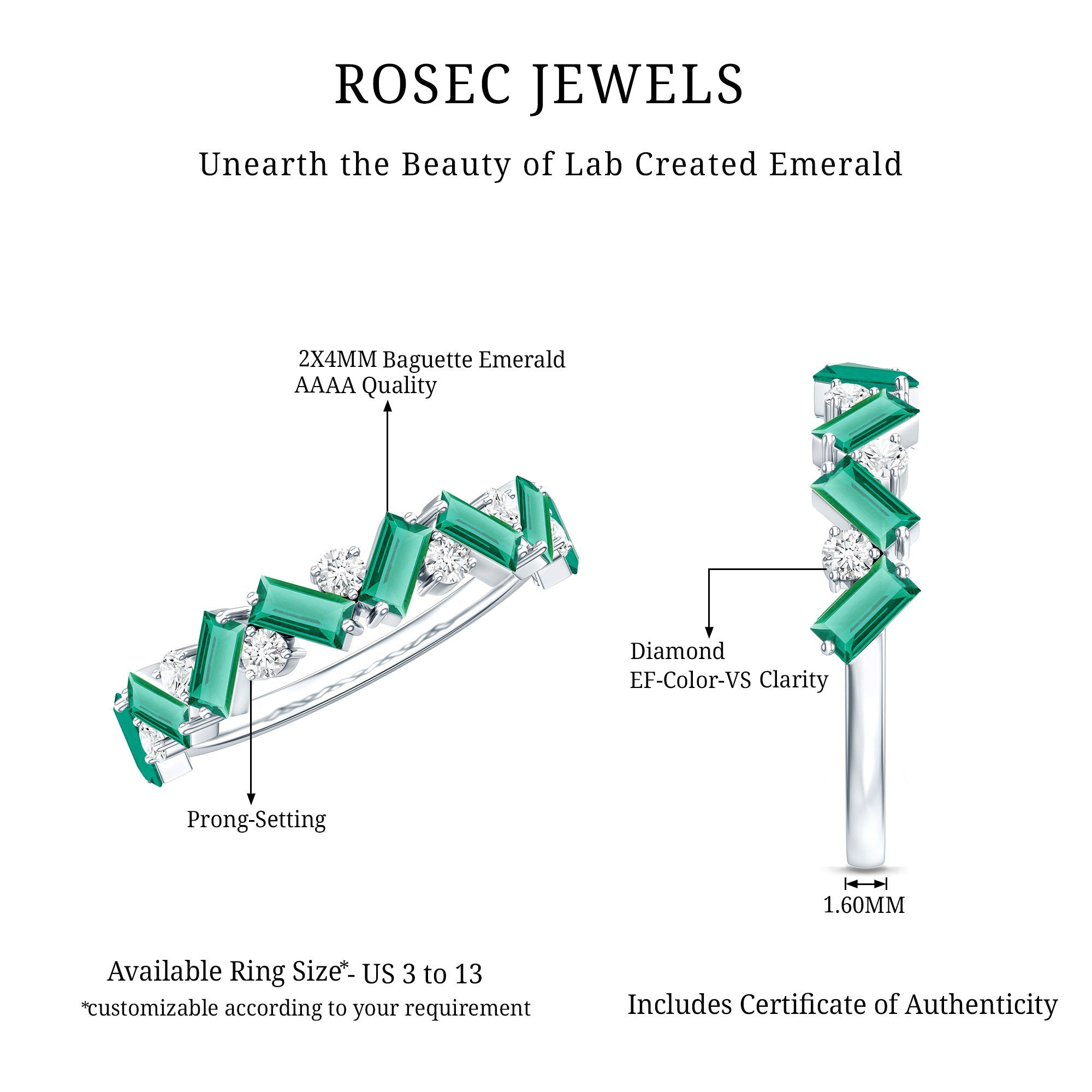 Emerald Diamond Eternity Ring – Lab Grown Baguette Emerald Half Eternity Band