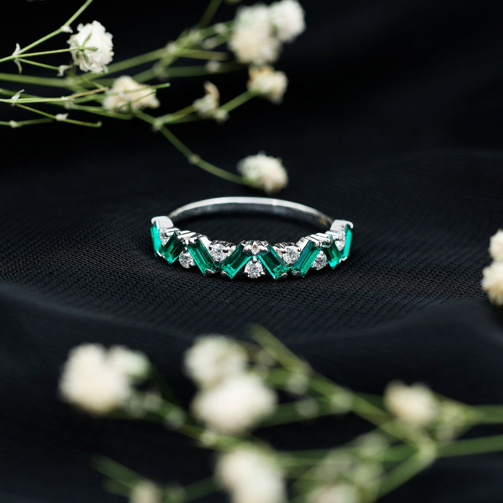 Emerald Diamond Eternity Ring – Lab Grown Baguette Emerald Half Eternity Band