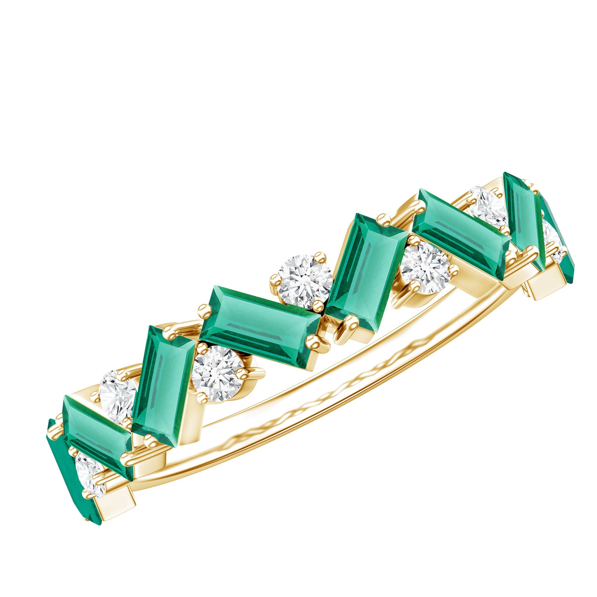 Emerald Diamond Eternity Ring – Lab Grown Baguette Emerald Half Eternity Band