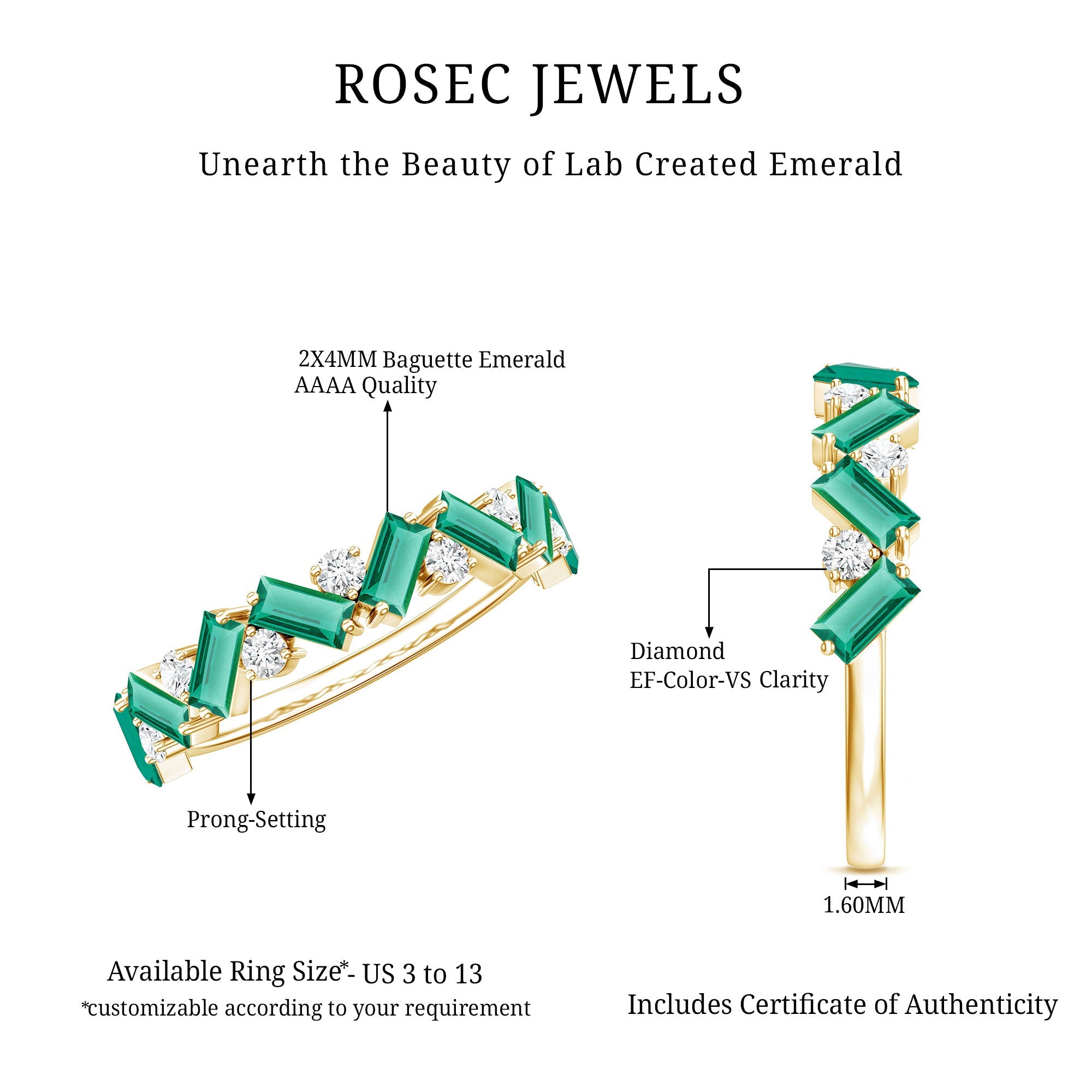 Emerald Diamond Eternity Ring – Lab Grown Baguette Emerald Half Eternity Band