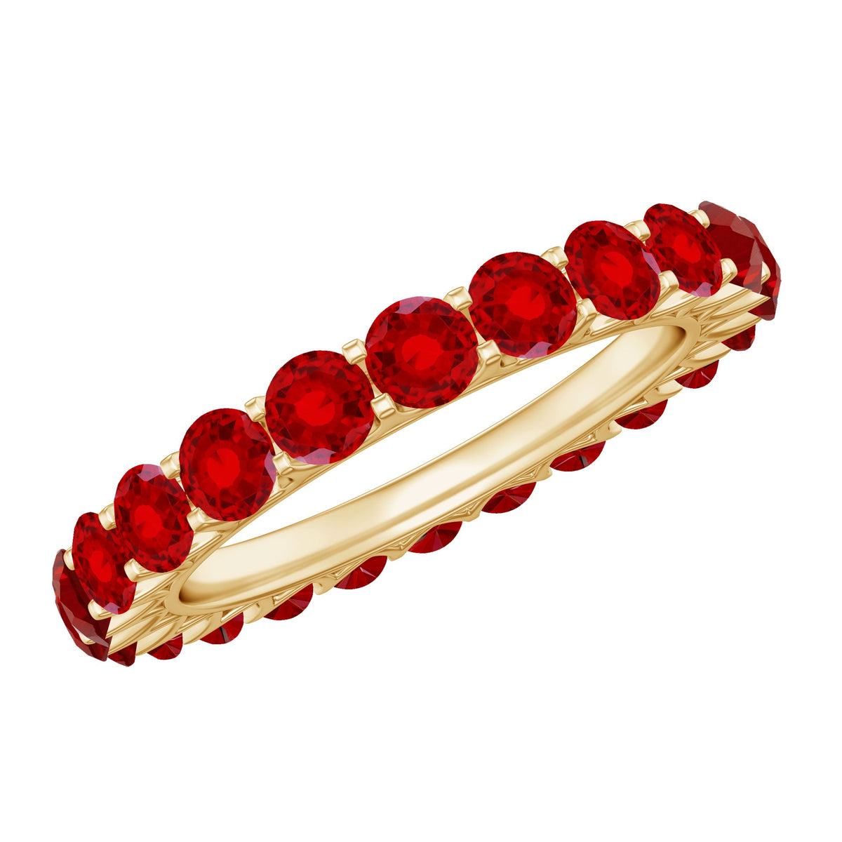 Ruby Eternity Band – Lab Created Ruby Full Round Cut Gold Ring with Shared Prong Setting
