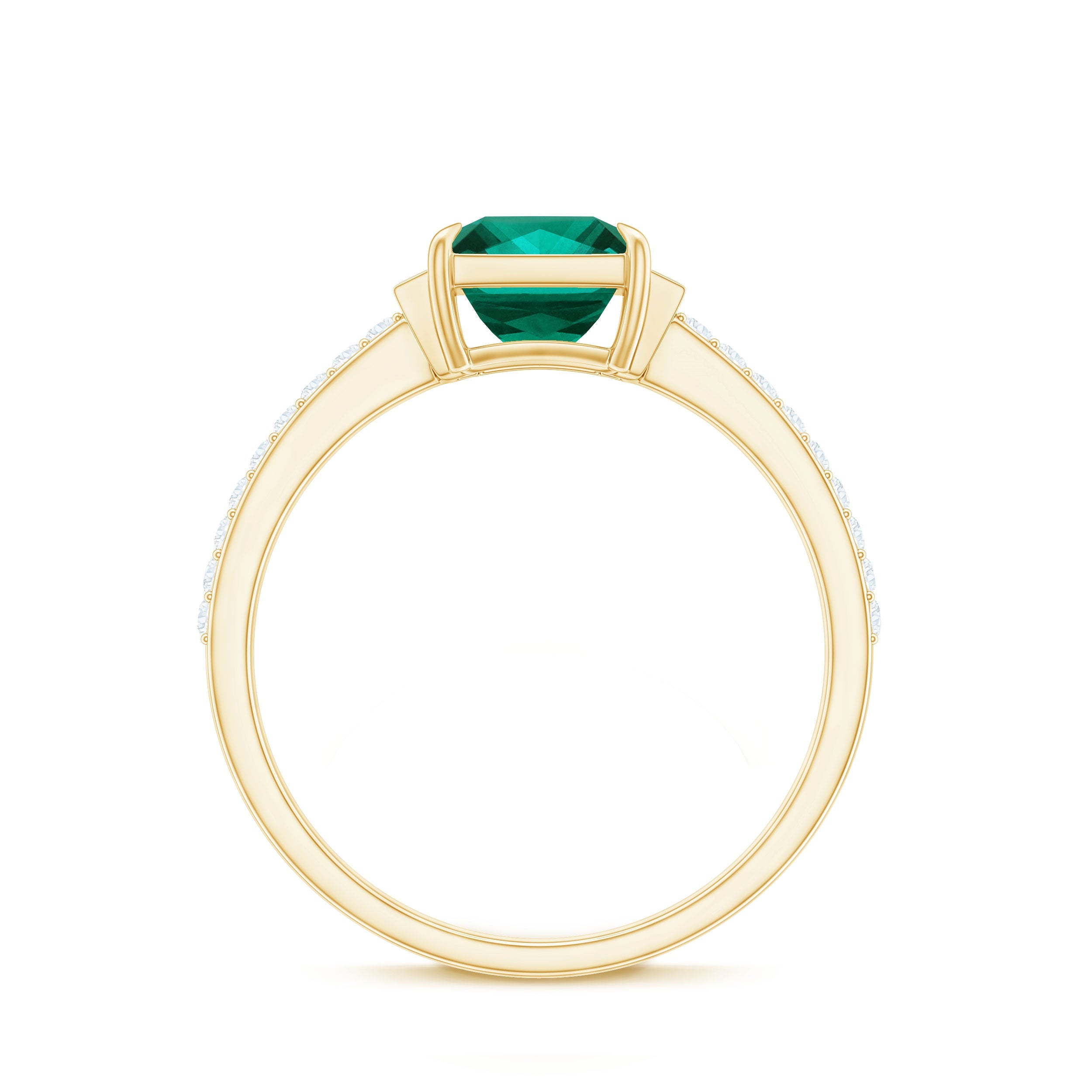 Lab Grown Emerald Ring – Three Stone Engagement with Princess Cut & Moissanite Side Stones