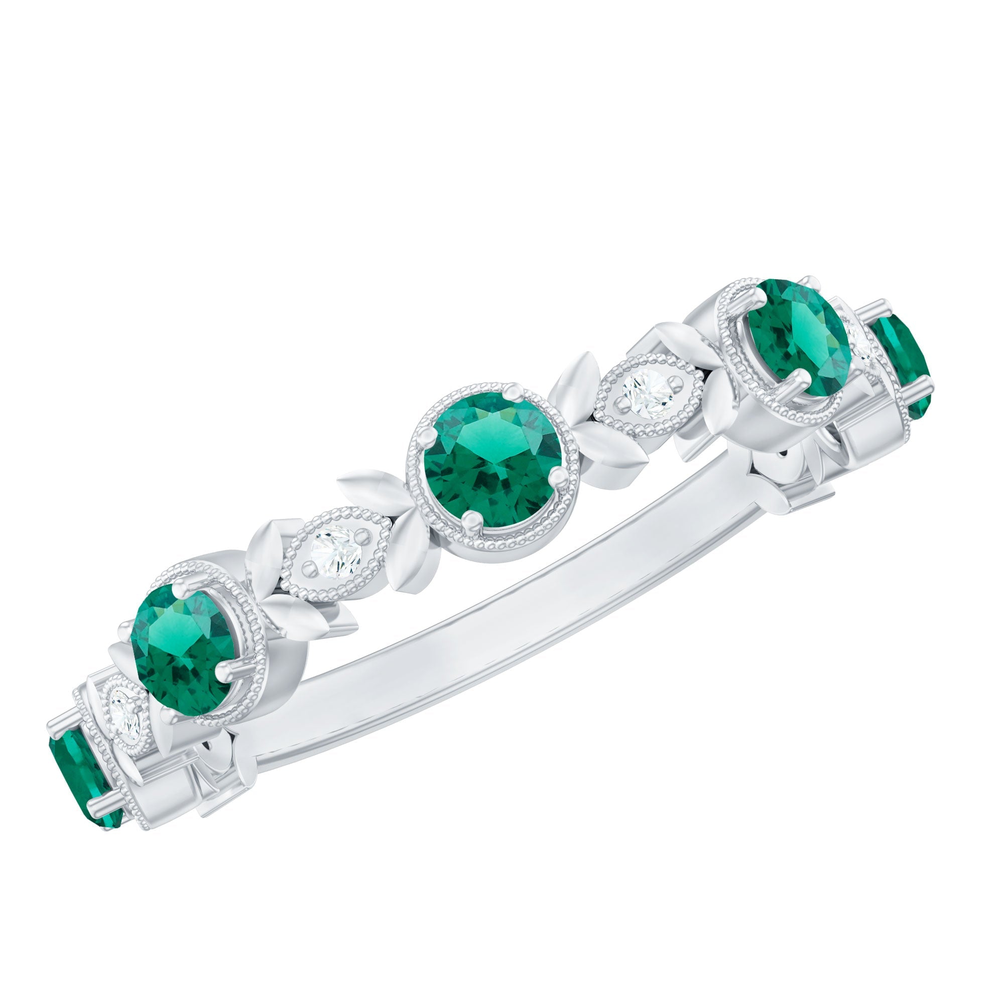 Lab Grown Emerald Ring – Half Eternity Diamond Accented Band for Milestones