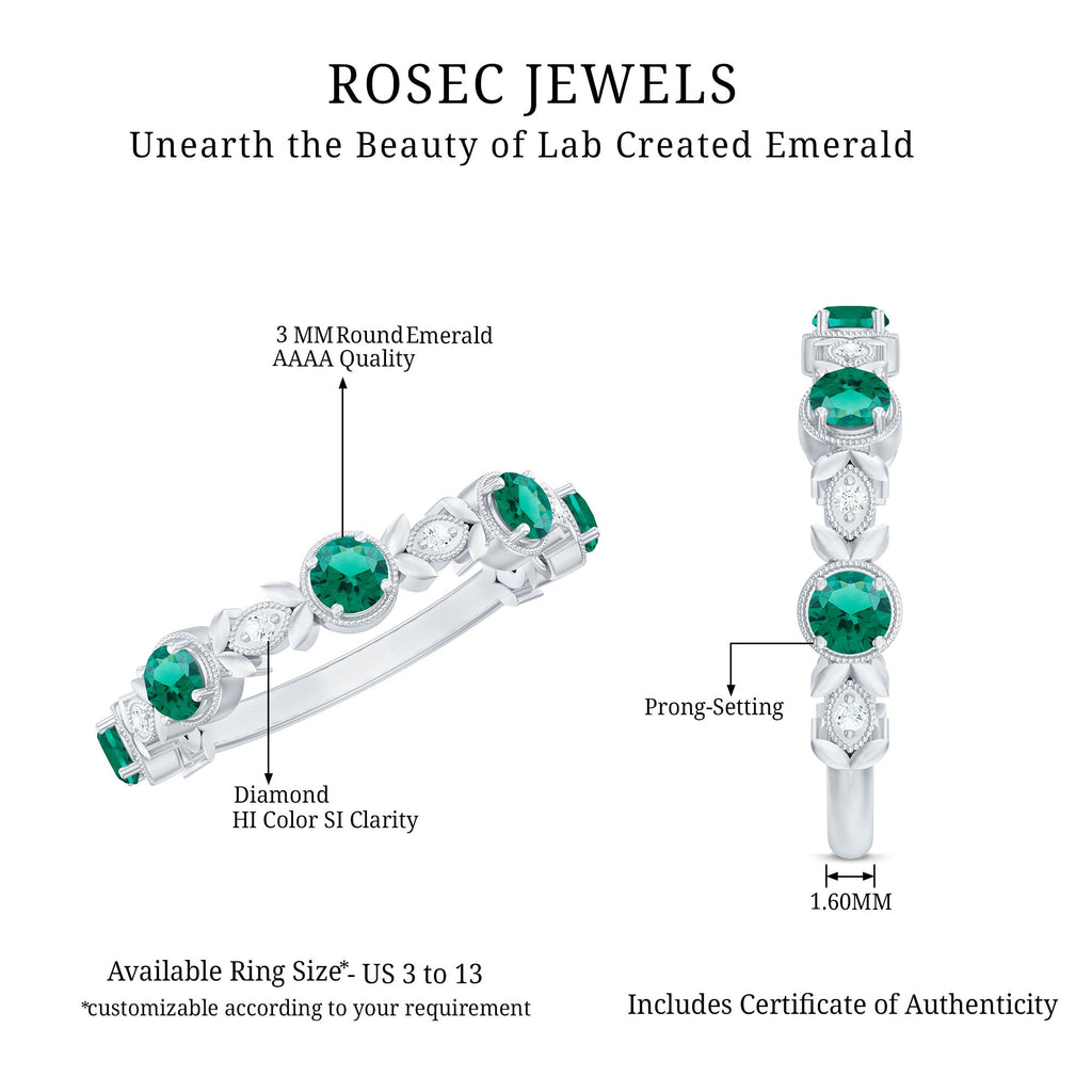 Lab Grown Emerald Ring – Half Eternity Diamond Accented Band for Milestones