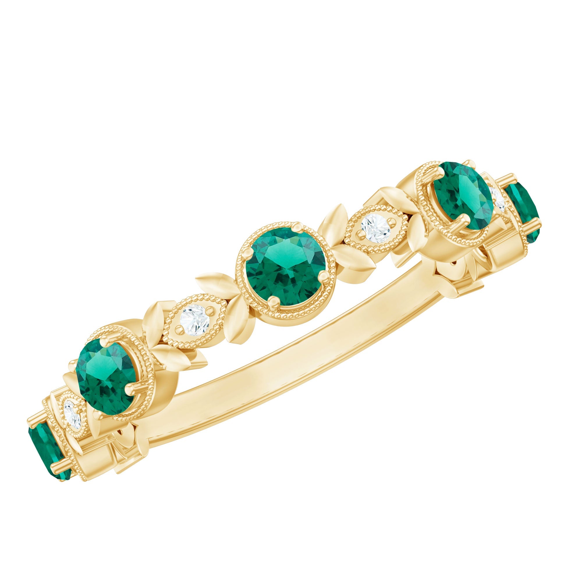 Lab Grown Emerald Ring – Half Eternity Diamond Accented Band for Milestones