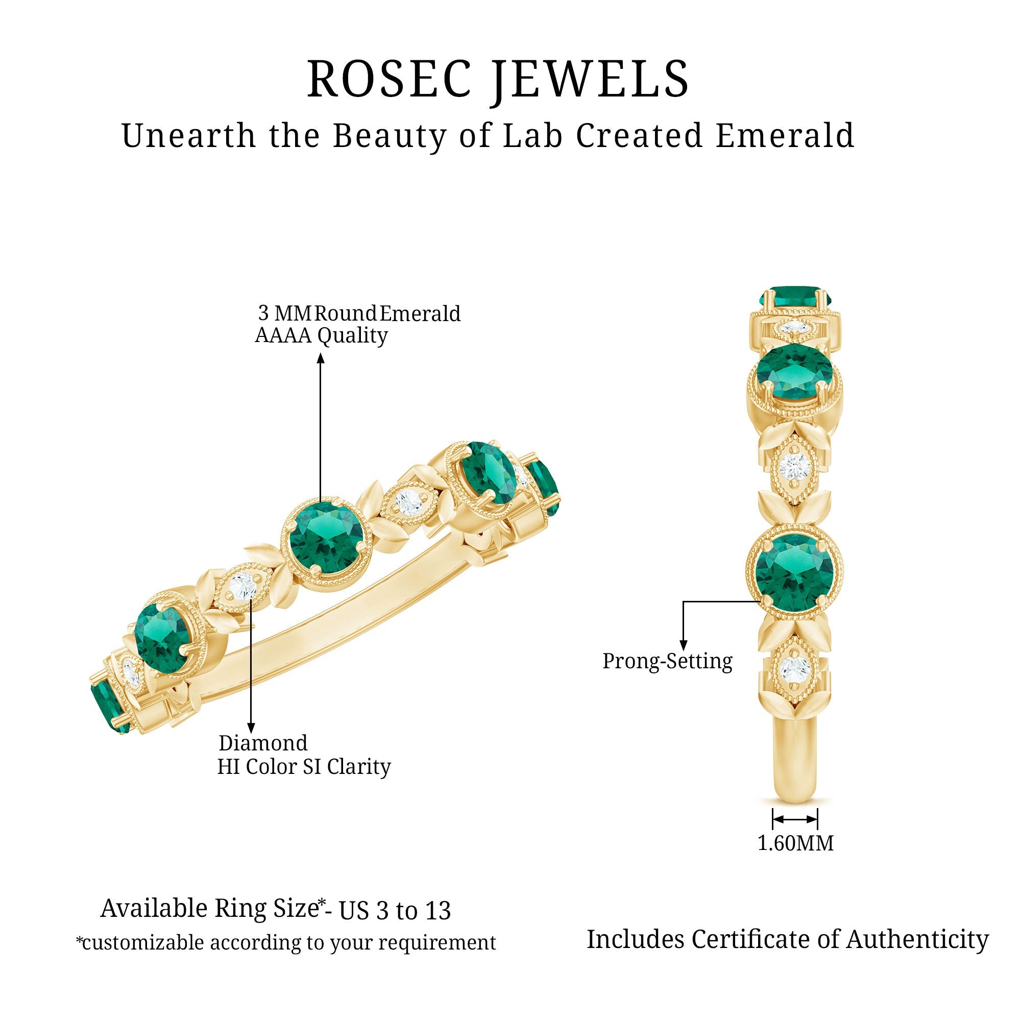 Lab Grown Emerald Ring – Half Eternity Diamond Accented Band for Milestones