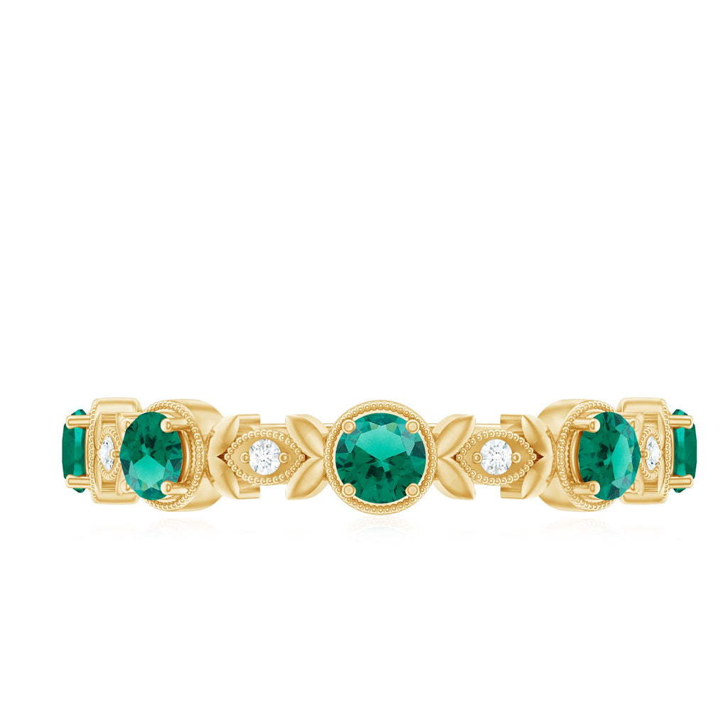 Lab Grown Emerald Ring – Half Eternity Diamond Accented Band for Milestones