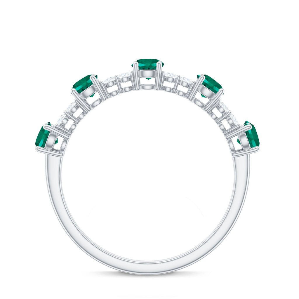 Lab Grown Emerald Ring - Half Eternity Anniversary Band With Diamonds & Prong Setting