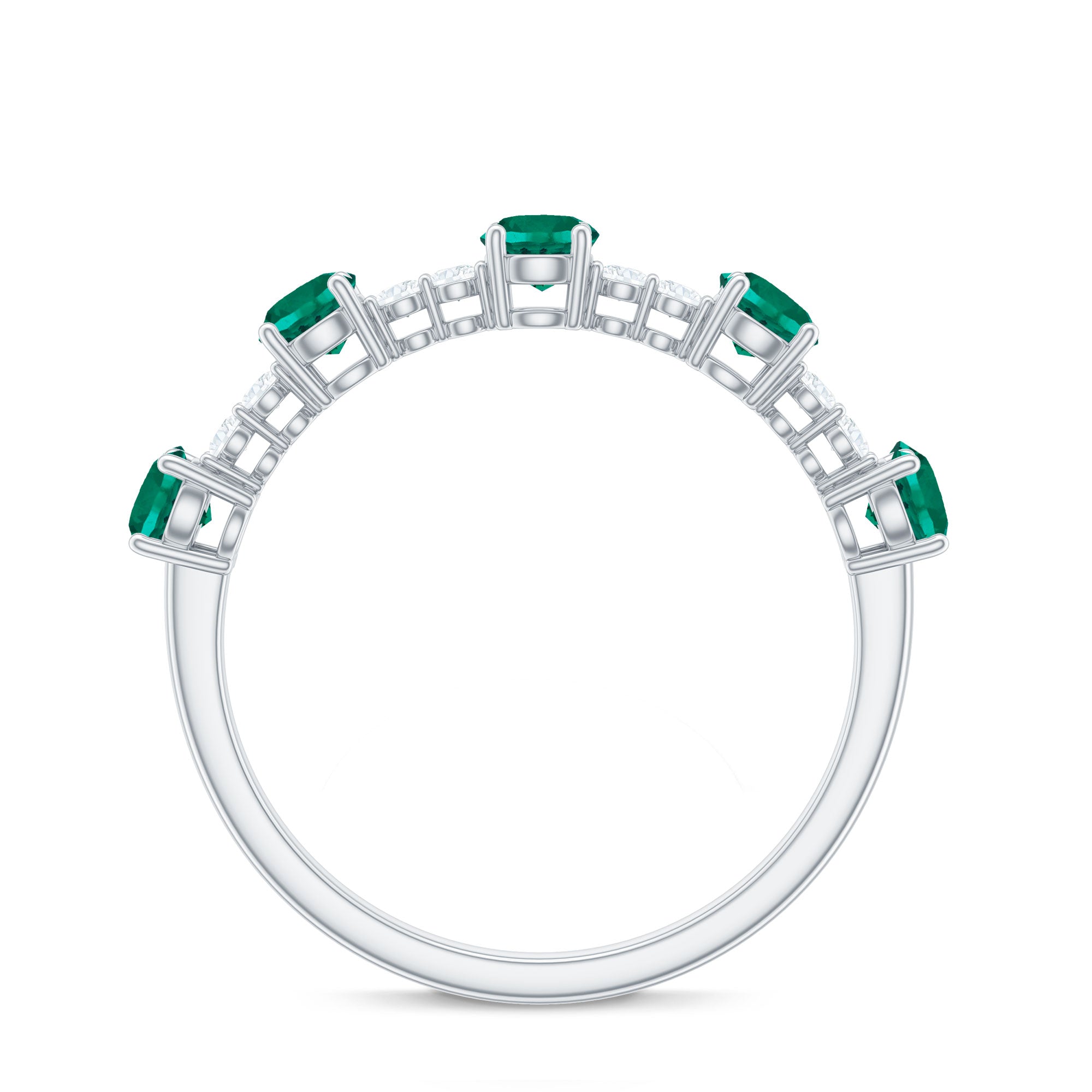 Lab Grown Emerald Ring - Half Eternity Anniversary Band With Diamonds & Prong Setting