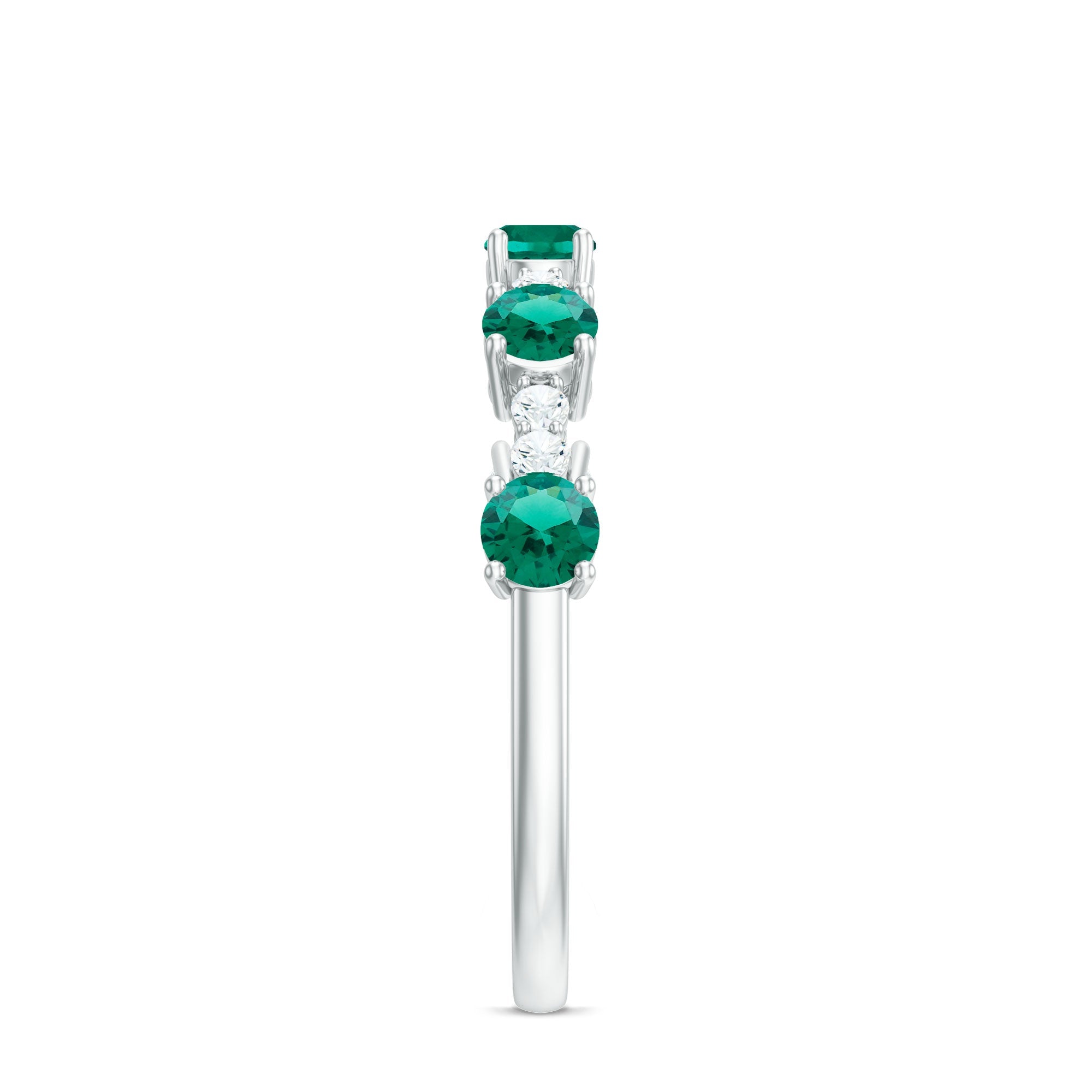 Lab Grown Emerald Ring - Half Eternity Anniversary Band With Diamonds & Prong Setting
