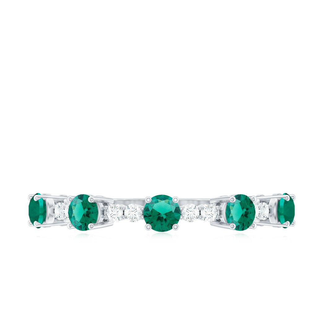 Lab Grown Emerald Ring - Half Eternity Anniversary Band With Diamonds & Prong Setting
