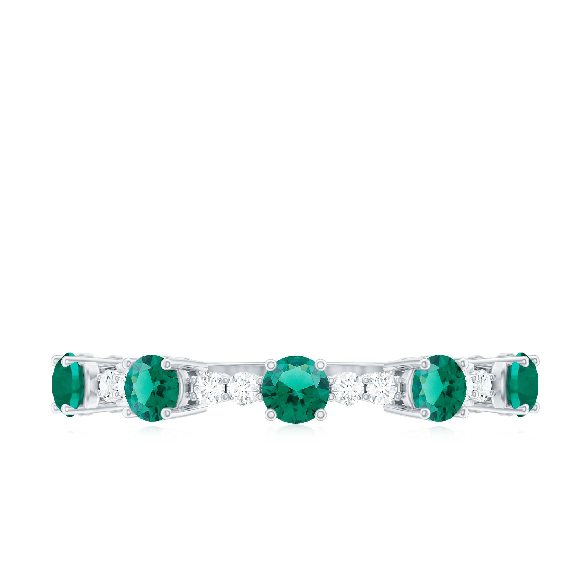 Lab Grown Emerald Ring - Half Eternity Anniversary Band With Diamonds & Prong Setting