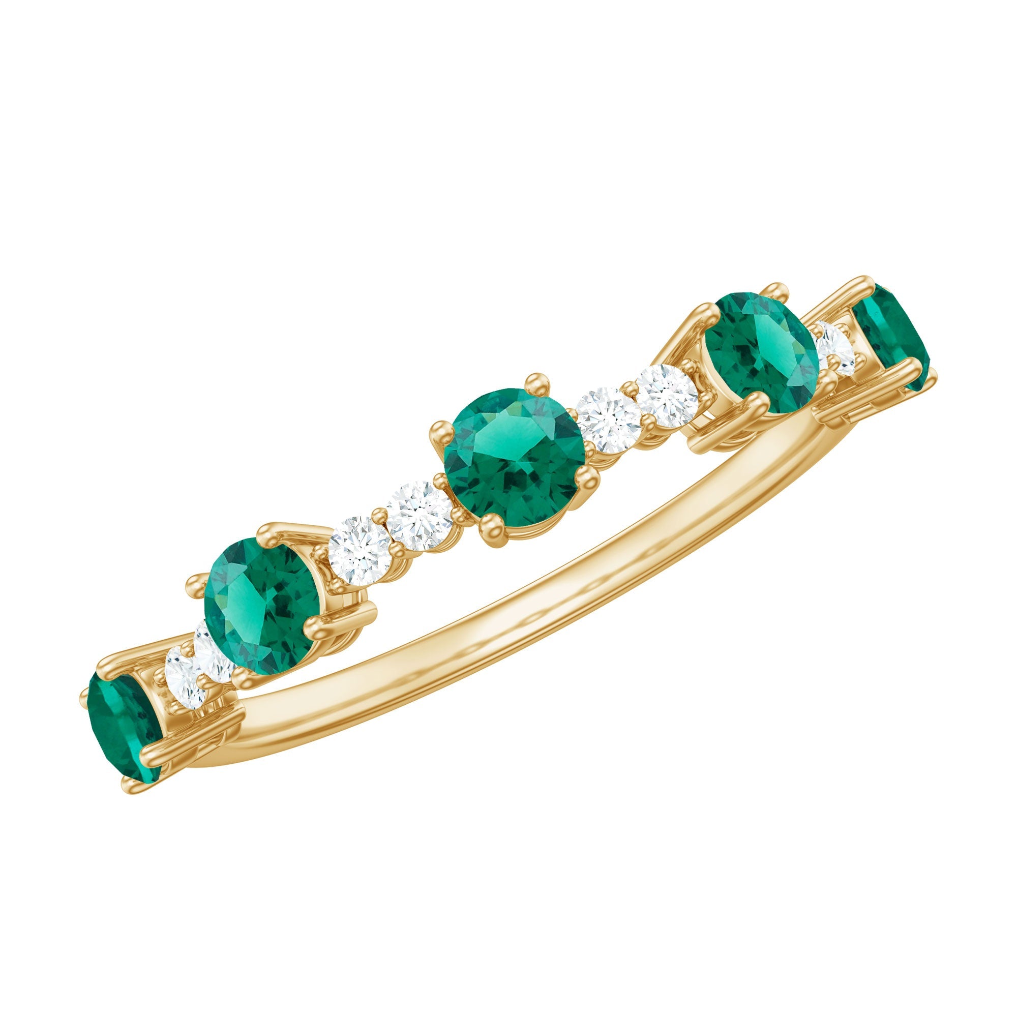 Lab Grown Emerald Ring - Half Eternity Anniversary Band With Diamonds & Prong Setting