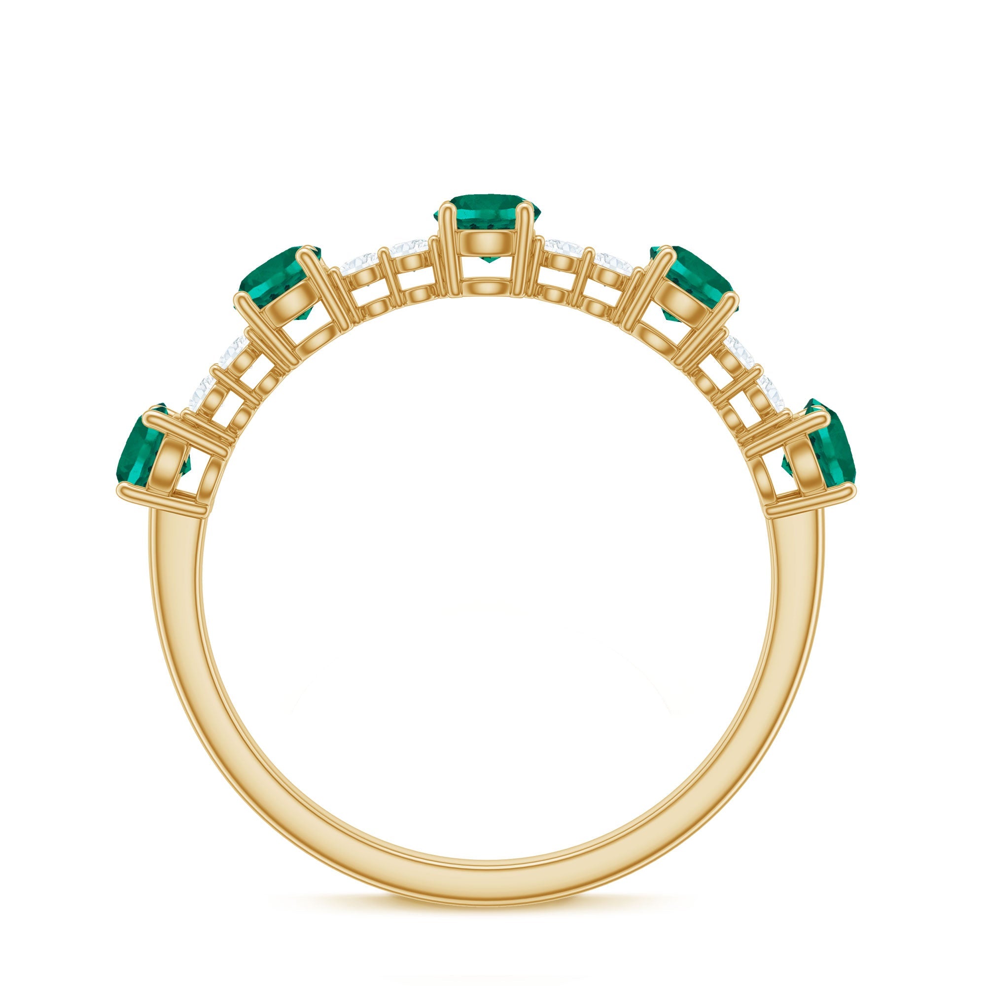 Lab Grown Emerald Ring - Half Eternity Anniversary Band With Diamonds & Prong Setting