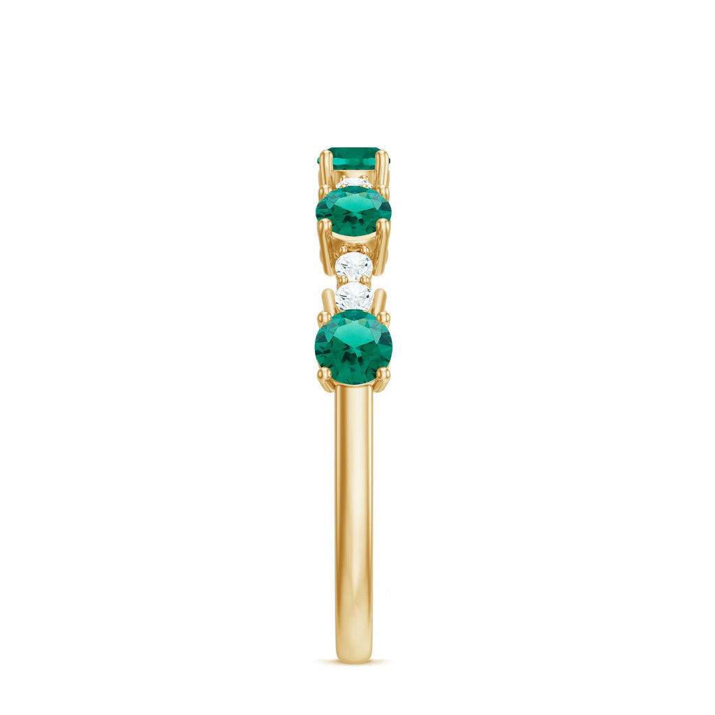Lab Grown Emerald Ring - Half Eternity Anniversary Band With Diamonds & Prong Setting