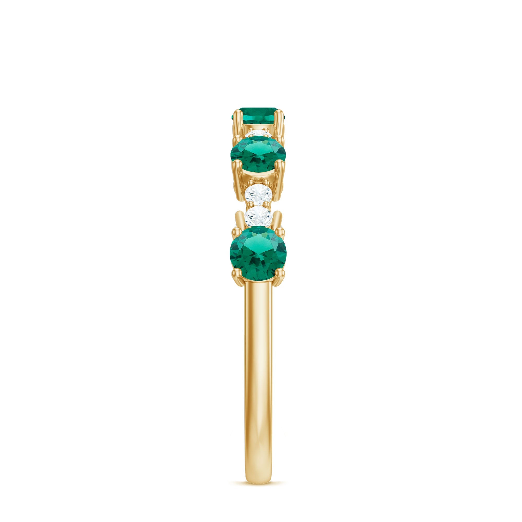 Lab Grown Emerald Ring - Half Eternity Anniversary Band With Diamonds & Prong Setting