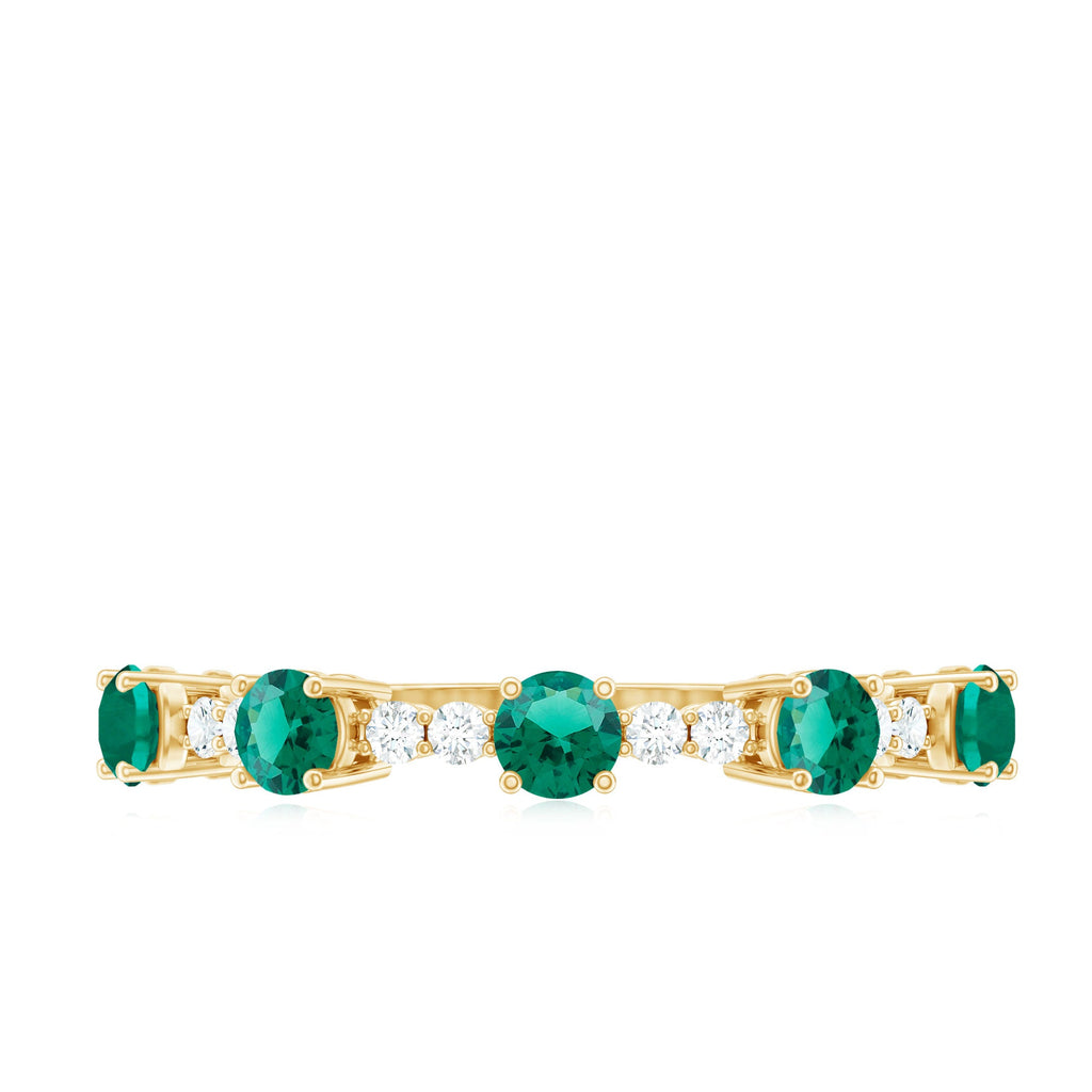Lab Grown Emerald Ring - Half Eternity Anniversary Band With Diamonds & Prong Setting