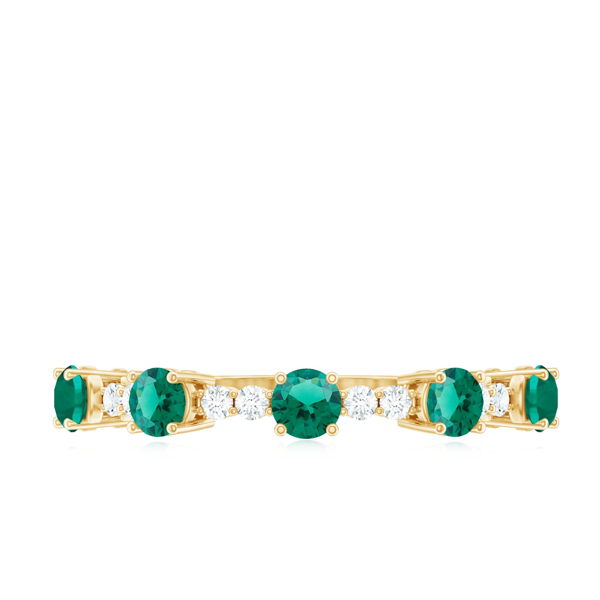 Lab Grown Emerald Ring - Half Eternity Anniversary Band With Diamonds & Prong Setting