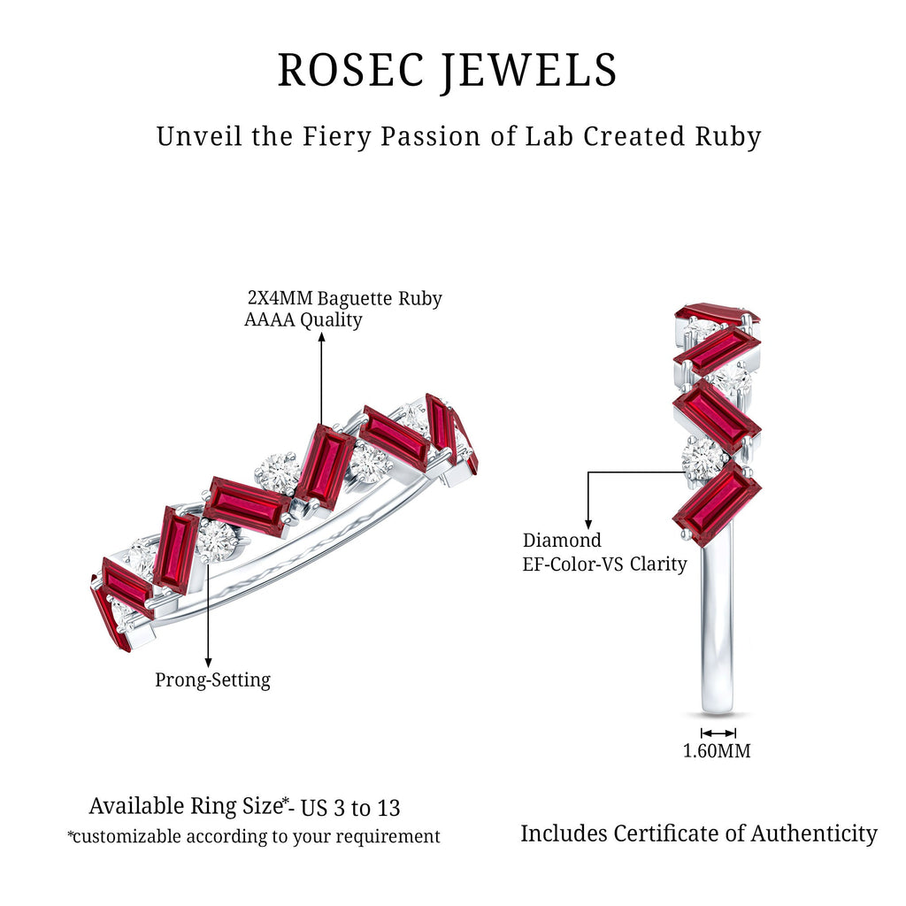 Lab Grown Ruby Ring – Baguette Ruby Eternity Band With Sparkling Diamond Accents